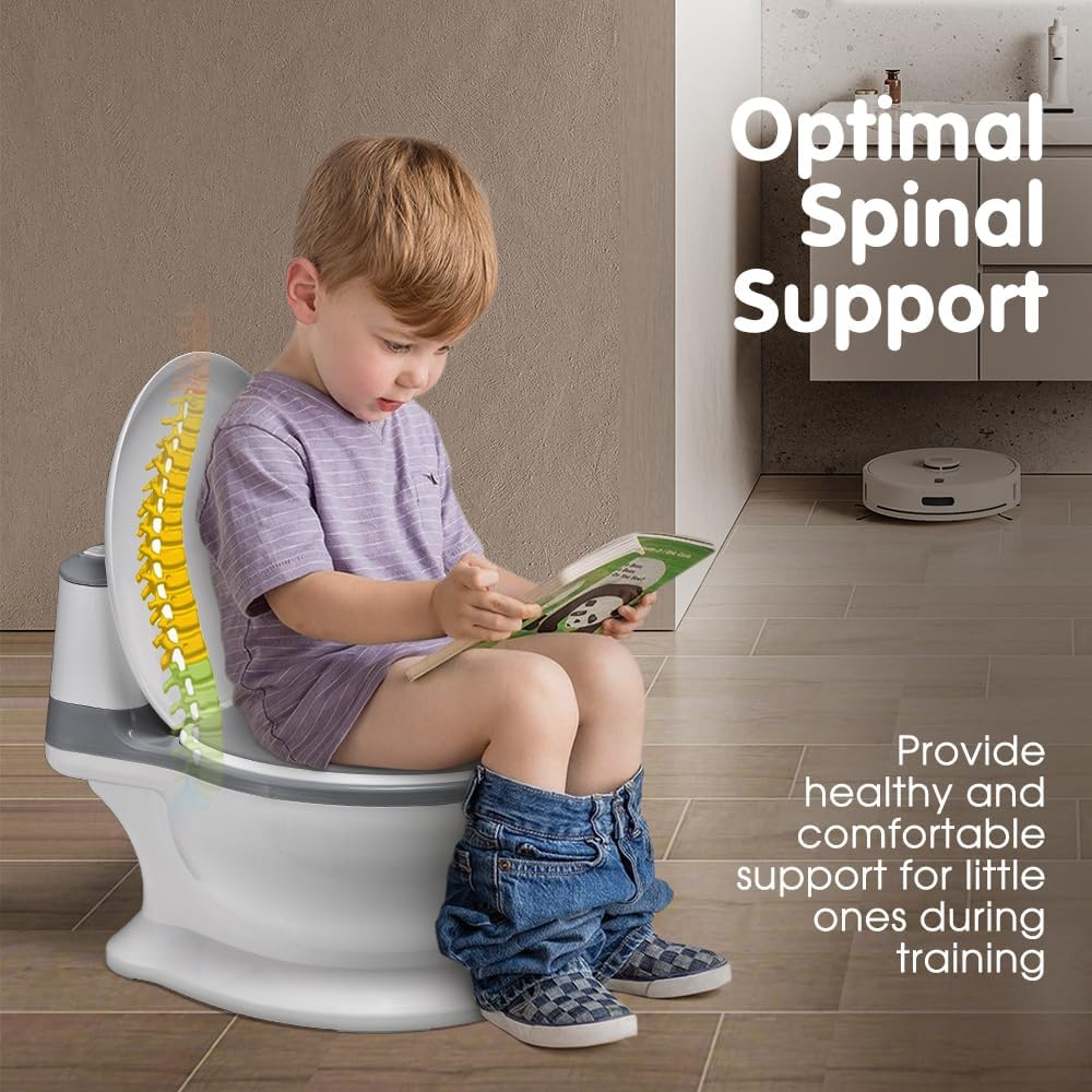 Playpals Realistic Potty Training Toilet for Toddlers & Babies with Soft Seat, Removable Potty Pot, Toilet Tissue Dispenser & Splash Guard - Easy to Empty and Clean, Grey image number 4