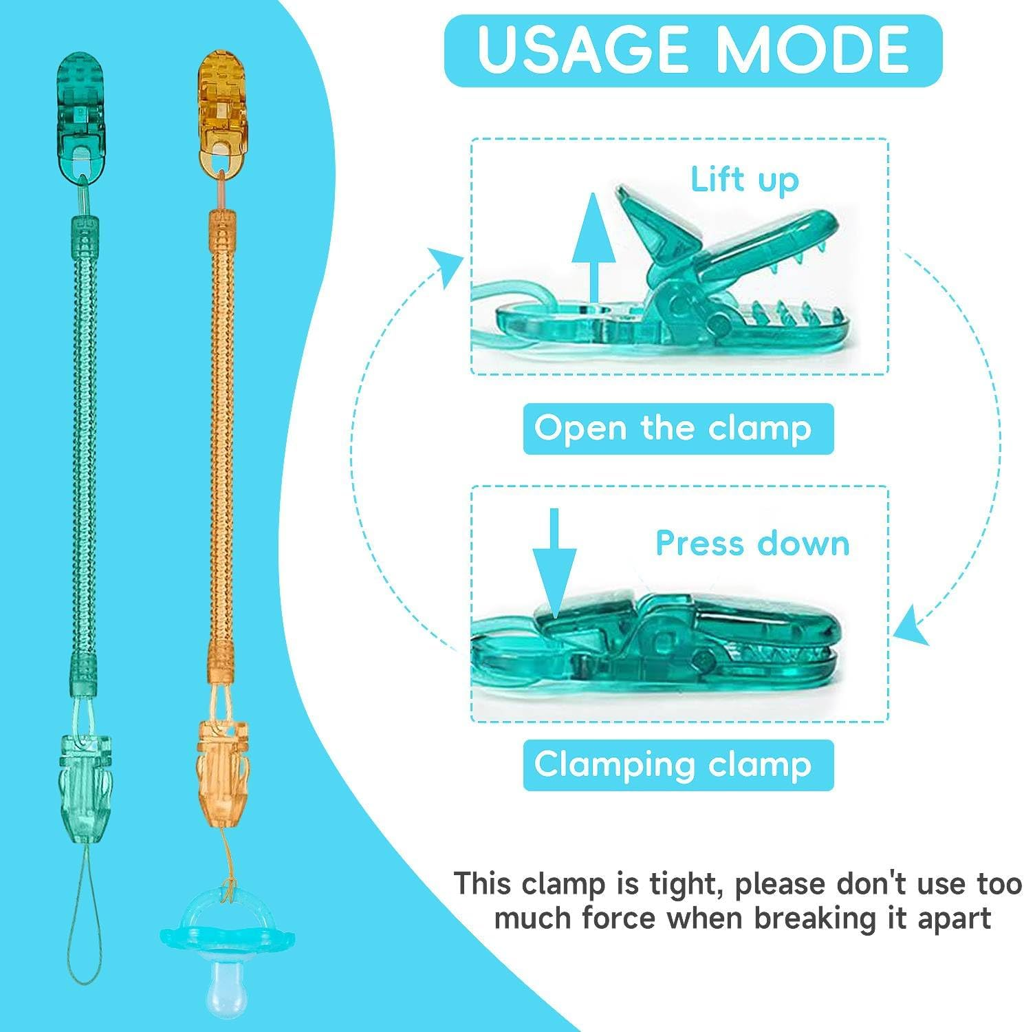 6 Pack Pacifier Clip with Adjustable Spring, Baby Toy Clips Retractable Chain Bpa-Free, Lightweight, High Chair Toys Straps Stroller Accessories Toddler Car Seat Toys Baby Travel Essential