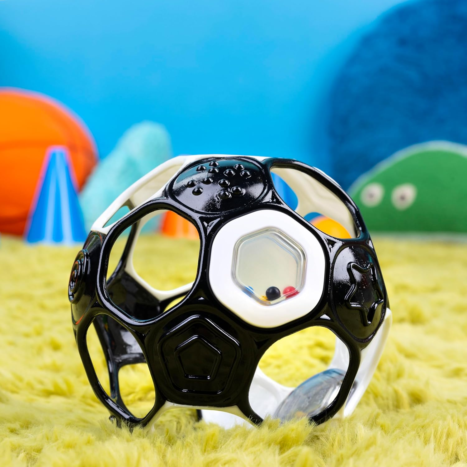 Bright Starts Oball Grippin' Goals Rattle Soccer Ball - Black & White, Easy-Grasp Toy for Newborn and Up image number 4