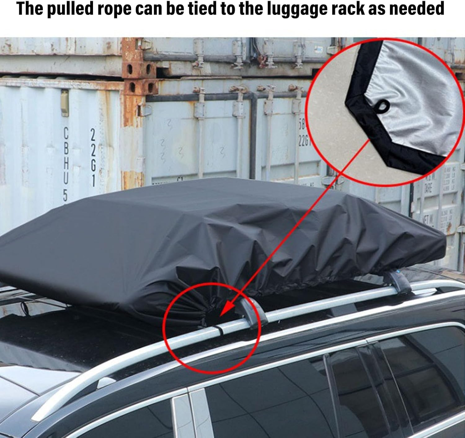 Car Roof Box Cover, Car Roof Cargo Cover Car Top Luggage Rack Cover Waterproof 210D Silver Oxford Cloth for SUV Travel with Adjustable Drawstring Storage Bag (230 * 145Cm) image number 6