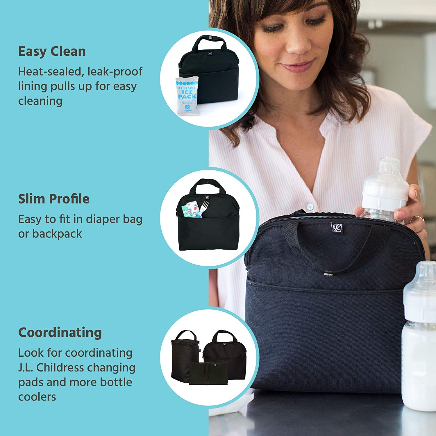 JL Childress Maxicool 4 Bottle Cooler, Black - Grey/Green image number 5