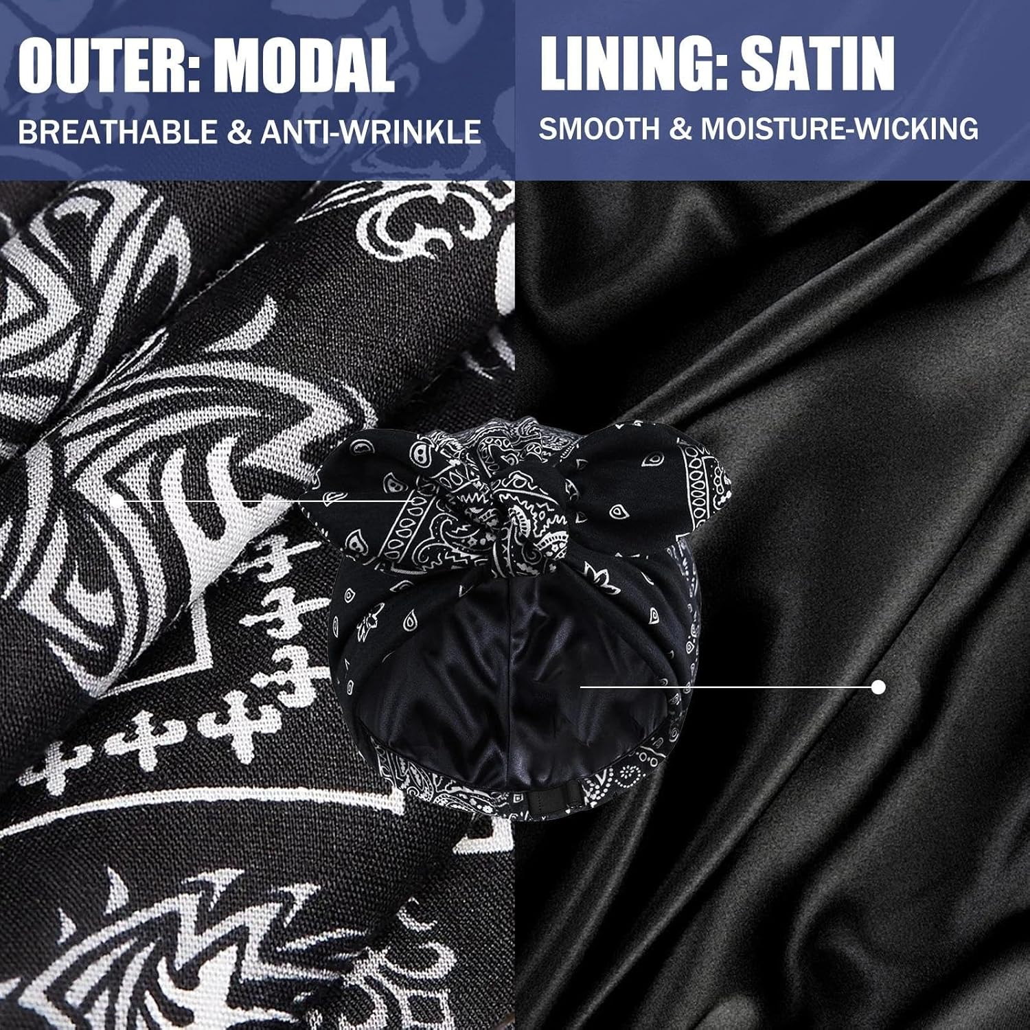 JOOTUEPO Satin Lined Hat for Women Hat Women'S Chemo Ultralight Breathable Headwear Silk Hood for Sleeping, Prevents Frizz & Hair Breakage, for Healthy Hair Overnight image number 3