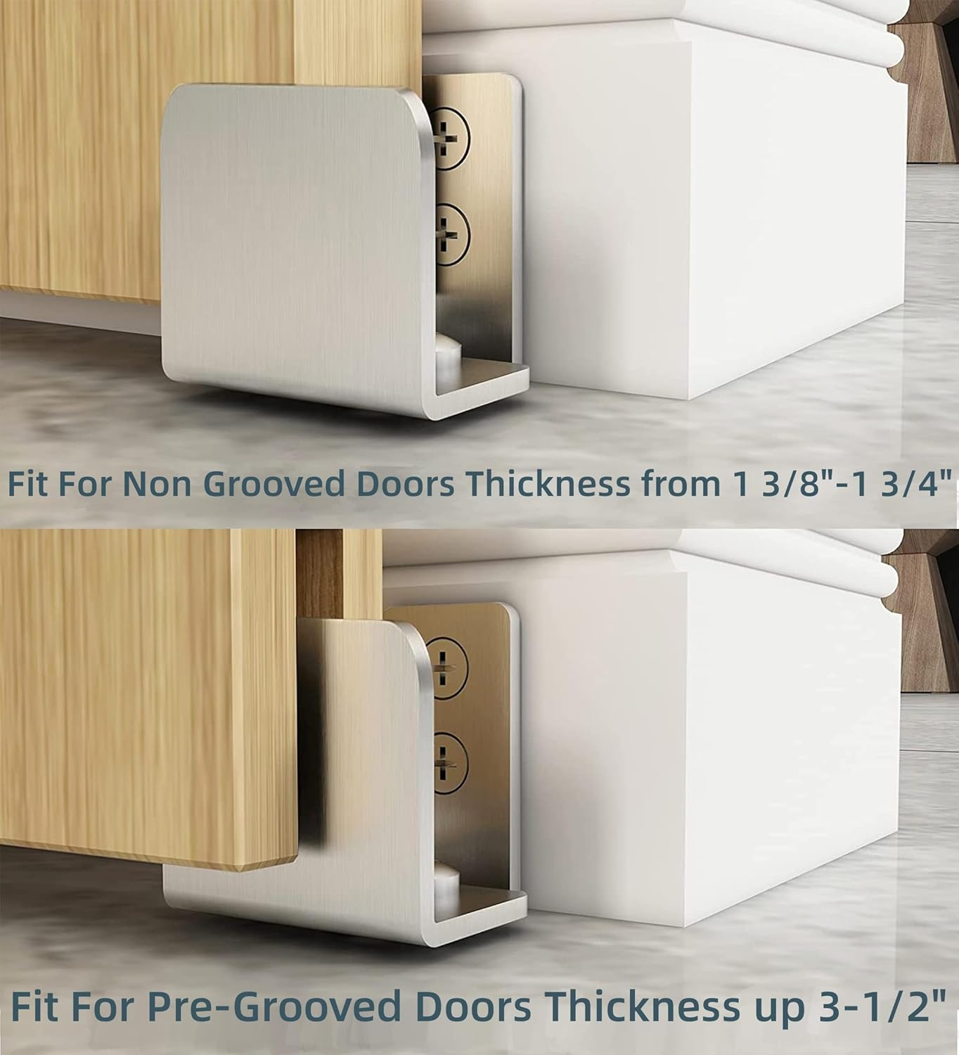 Stainless Steel Floor Guide Wall Mount Sliding Barn Door Hardware up to 1-3/4"W 1-7/8"H Set of 2 image number 2