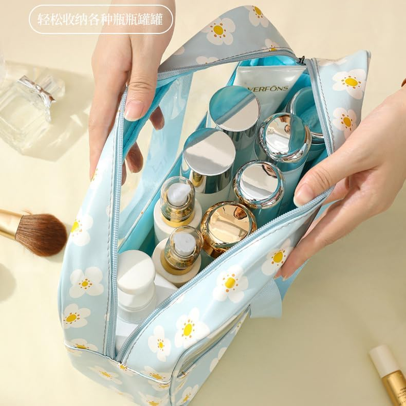 AIMALL 3PCS Large Capacity Transparent Waterproof Makeup Travel Toiletry Bag Set, Clear PVC Organizer for Cosmetics, Toiletries, and Accessories, Multiple Sizes - Purple image number 5