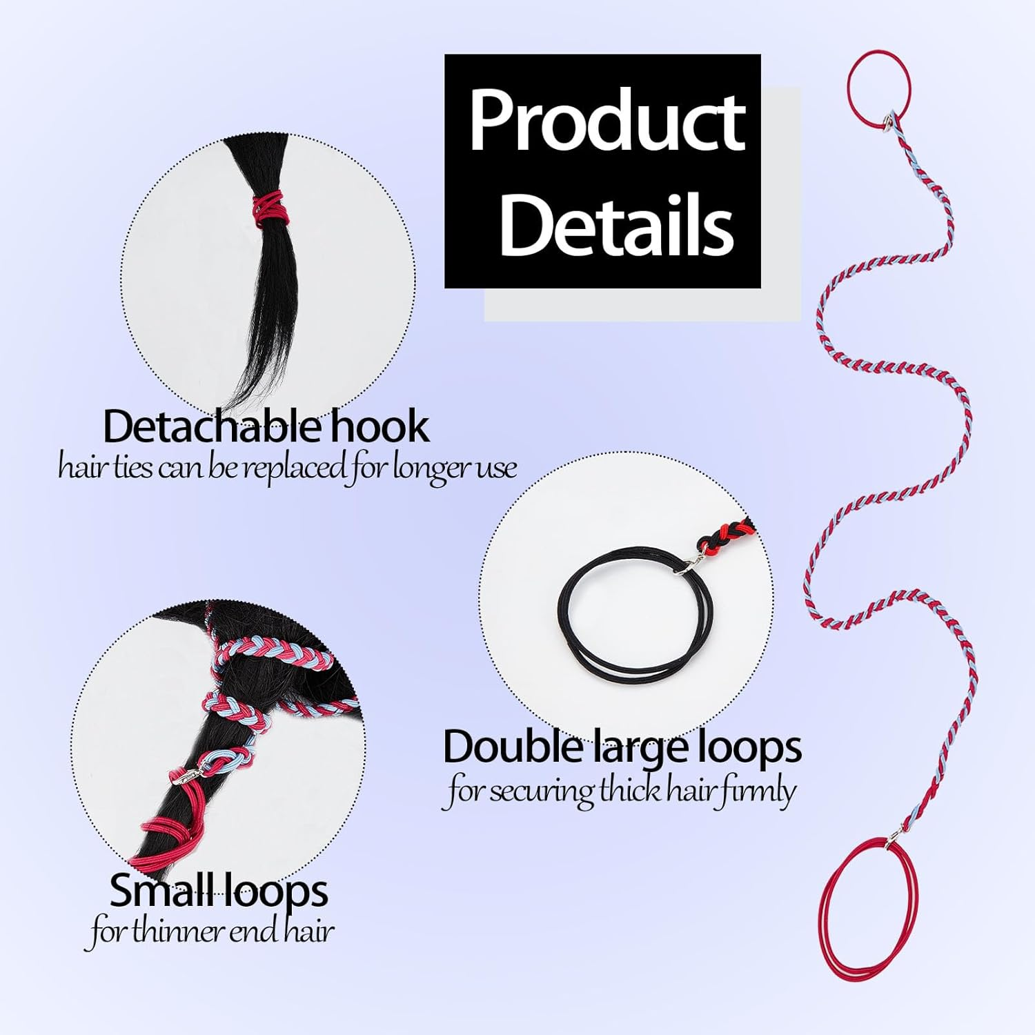 NICENEEDED Pack of 4 25 Inch Colourful Sports Hair Bobbles Long Hair Ponytail Warp Hair Holder Elastic Braided Spiral Hair Scrunchie for Gym Swimming Bungee Motorcycle image number 4