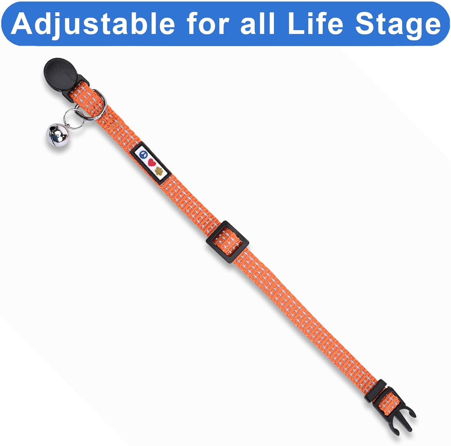 Pawtitas Reflective Cat Collar with Safety Buckle and Removable Bell Cat Collar Kitten Collar Orange Cat Collar image number 1