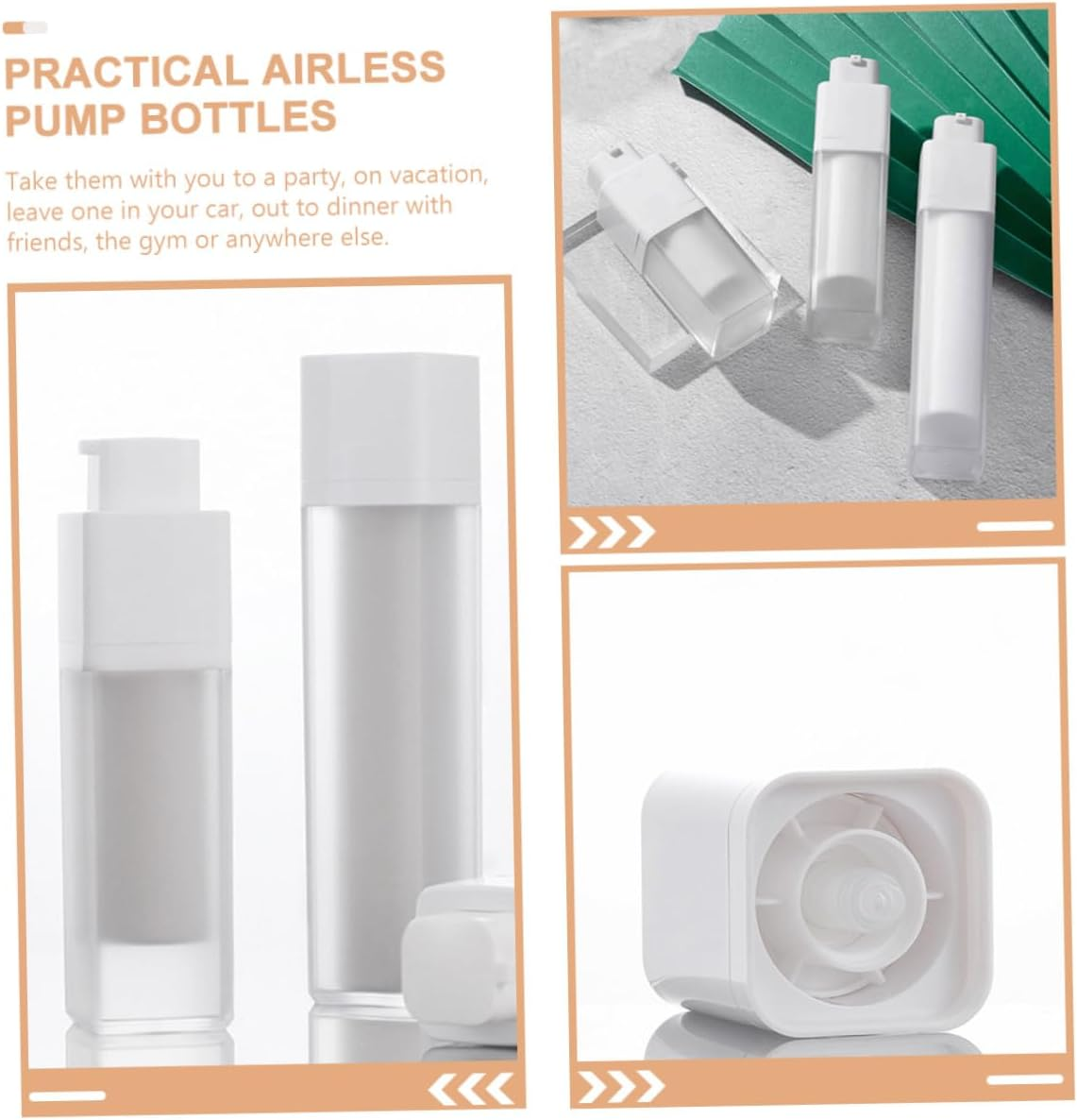 ULTECHNOVO 3Pcs Matte Square Airless Pump Bottles Refillable Lotion Containers for Cosmetics Skincare Travel Lightweight Press Pump Dispensers for Creams and Serums image number 3