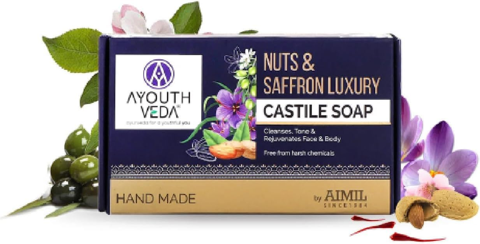 Ayouthveda Nuts & Saffron Luxury Castile Soap, Handmade Soap with Luxurious Kesari Aroma, Saffron, 100 Gm (Pack of 1) image number 6