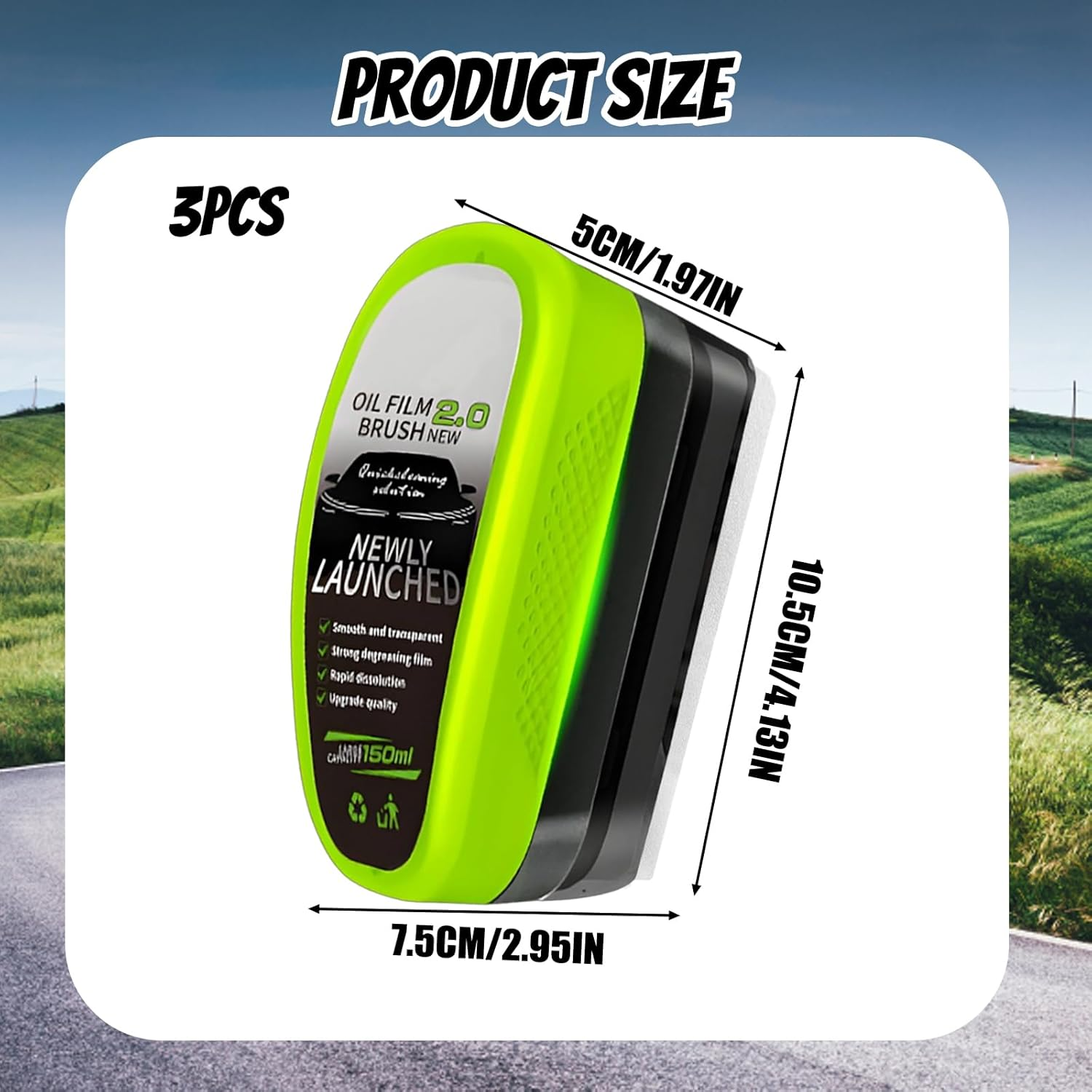 Clear Vision Windscreen Cleaner, 3 Pack Car Glass Cleaner for Clear Vision, Oil Film Removal Tool for Rainy Day Driving and Daily Maintenance