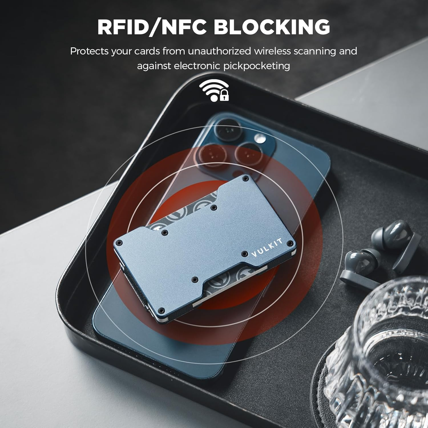 VULKIT Men'S Metal Wallet with Money Clip Slim Credit Card Holder, Minimalist Business Card Case Front Pocket Wallet for Men(Space-Grey) image number 2