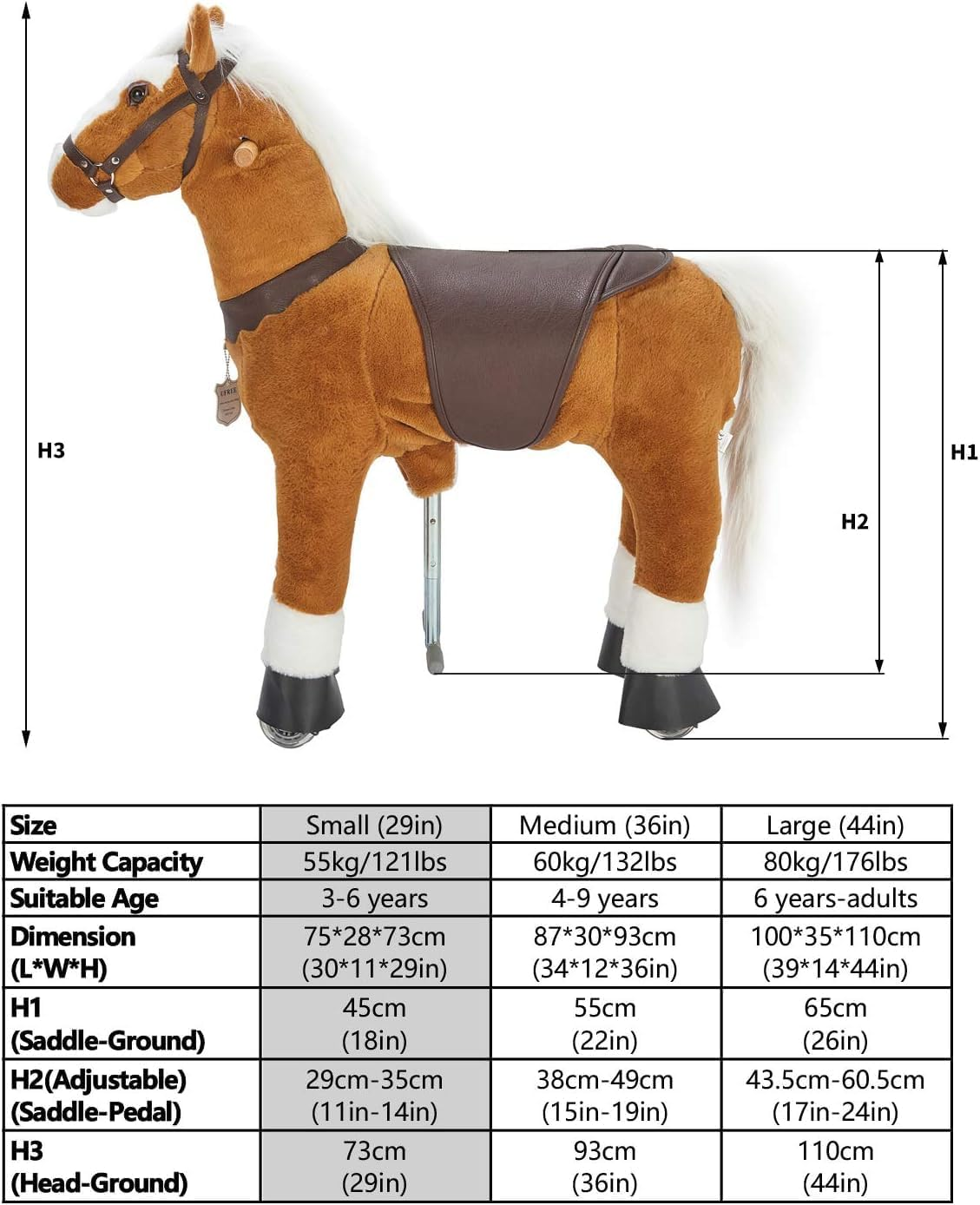 UFREE Horse, Action Pony, Ride on Toy, Small Moving Rocking Horse, Giddyup, Go Go, Pony 29" Unique Age 3-6 Years(Mane&Tail Color: White) image number 4