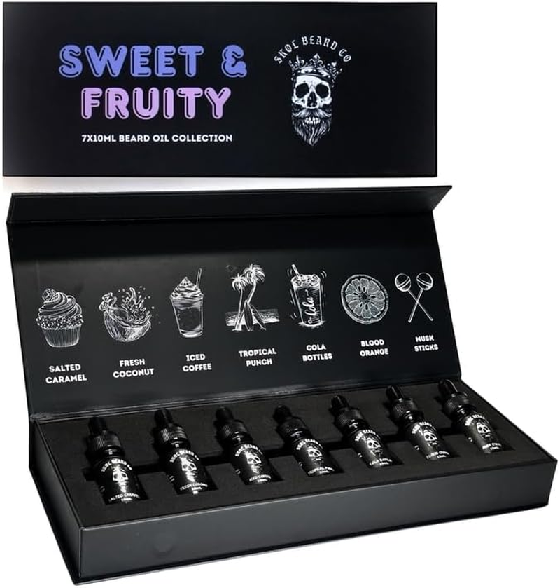 Skol Beard Co Premium Beard Oil Collection, Sweet & Fruity | Set of 7 X 10Ml Premium Handmade Beard Oils | Beard Conditioning, Softening & Nourising Gift Set image number 2