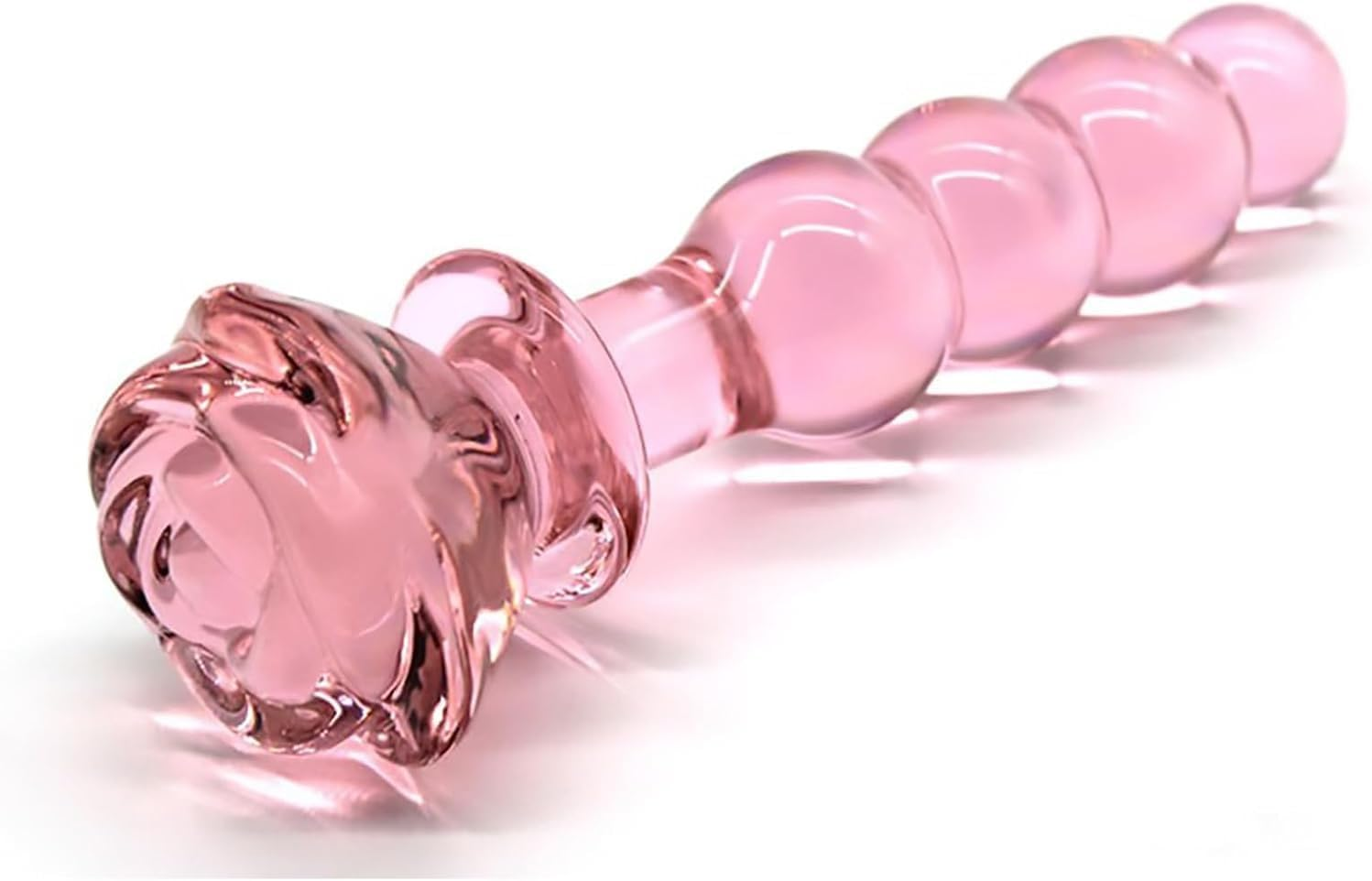 Ozfuns Glass Anal Beads Butt Plug Prostate Massager, Rose round Base and 4 Gradual Beads Fetish Bum Plug Anal Dilator Masturbation Sex Toy for Women Men image number 1