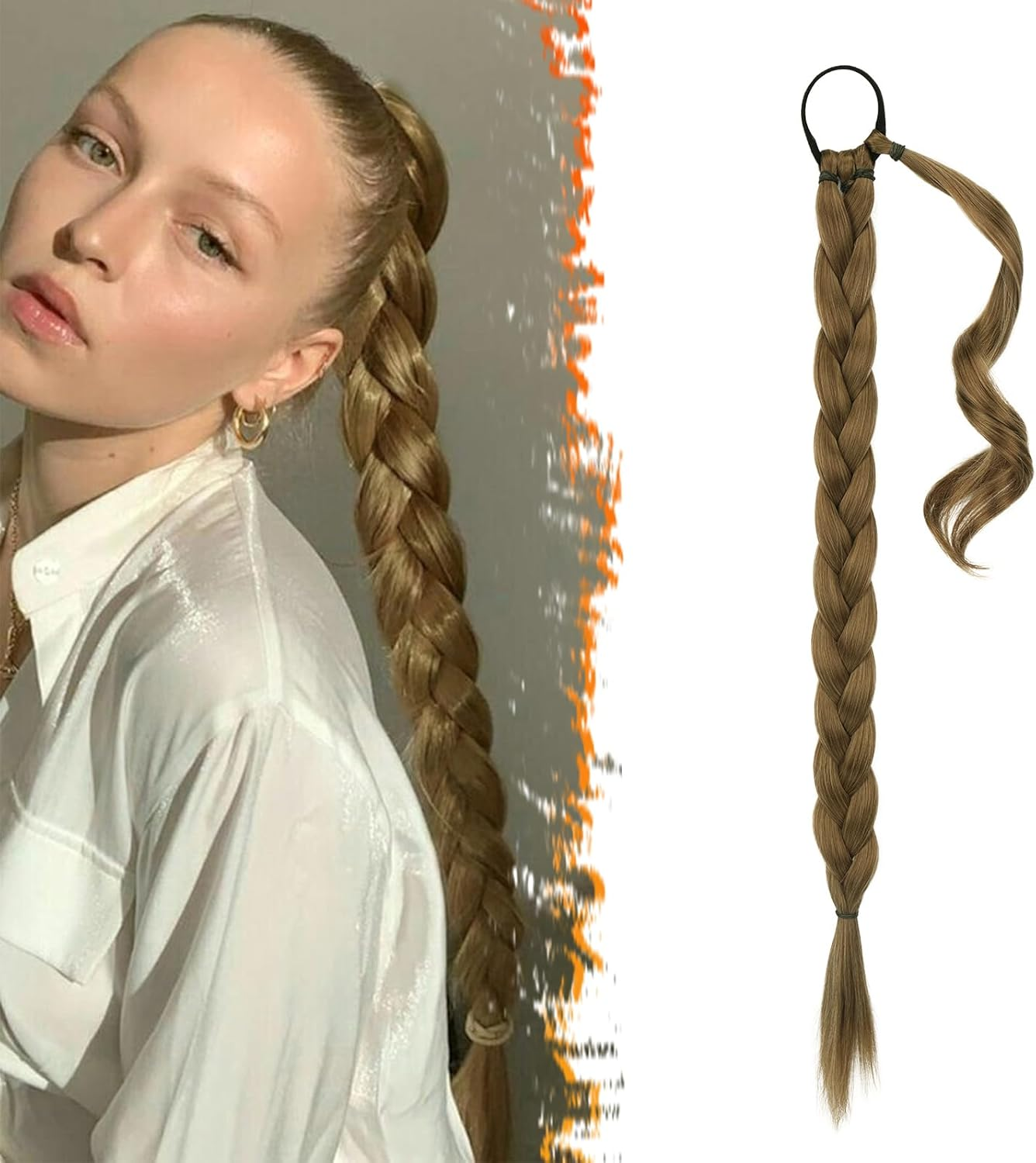 BARSDAR 66 Cm Long Braided Ponytail Extension Elastic Band, Straight Wrapped Braid, Hair Extensions, Ponytail, DIY, Natural, Soft, Synthetic Hairpiece for Women