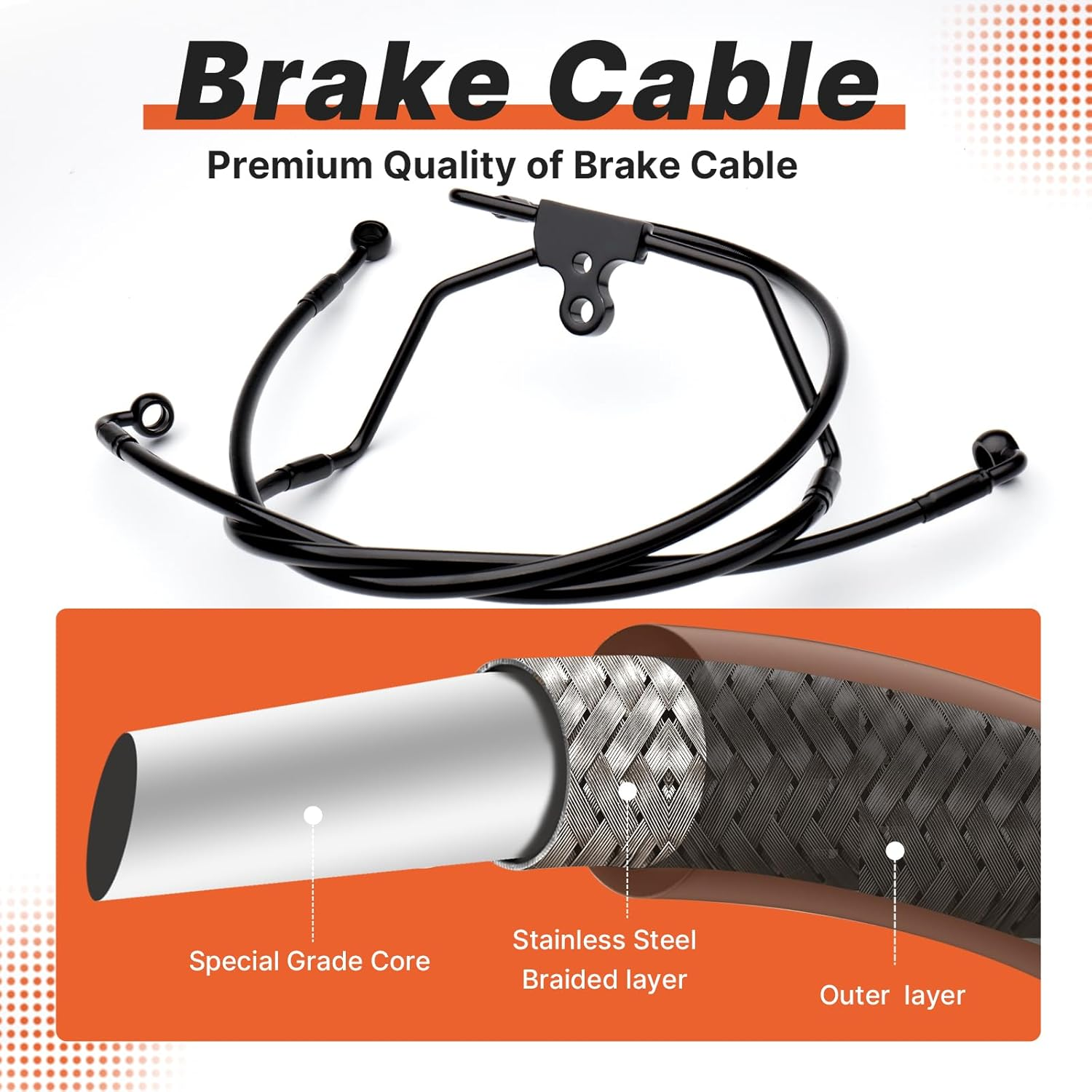 12" Handlebars Extension Front Brake Line for Harley 1996-2013 Harley Touring Road King/Road Glide/Street Glide/Electra Glide NO ABS Models, Stainless Steel Braided Brake Cable, Black image number 3