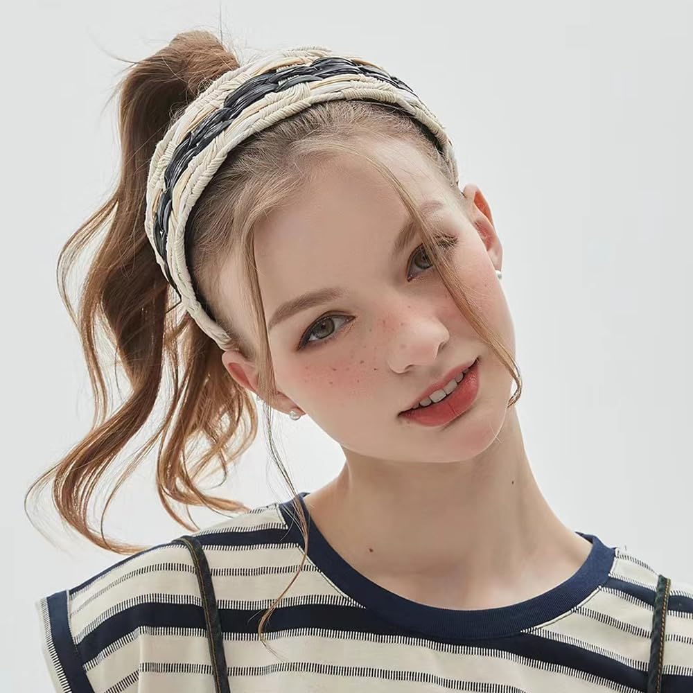 Zinzin Straw Braided Headbands for Women Trendy, Boho Wide Braided Headbands Non Slip Fashion Head Band for Women'S Hair Fashion Hair Accessories for Women Gril image number 4