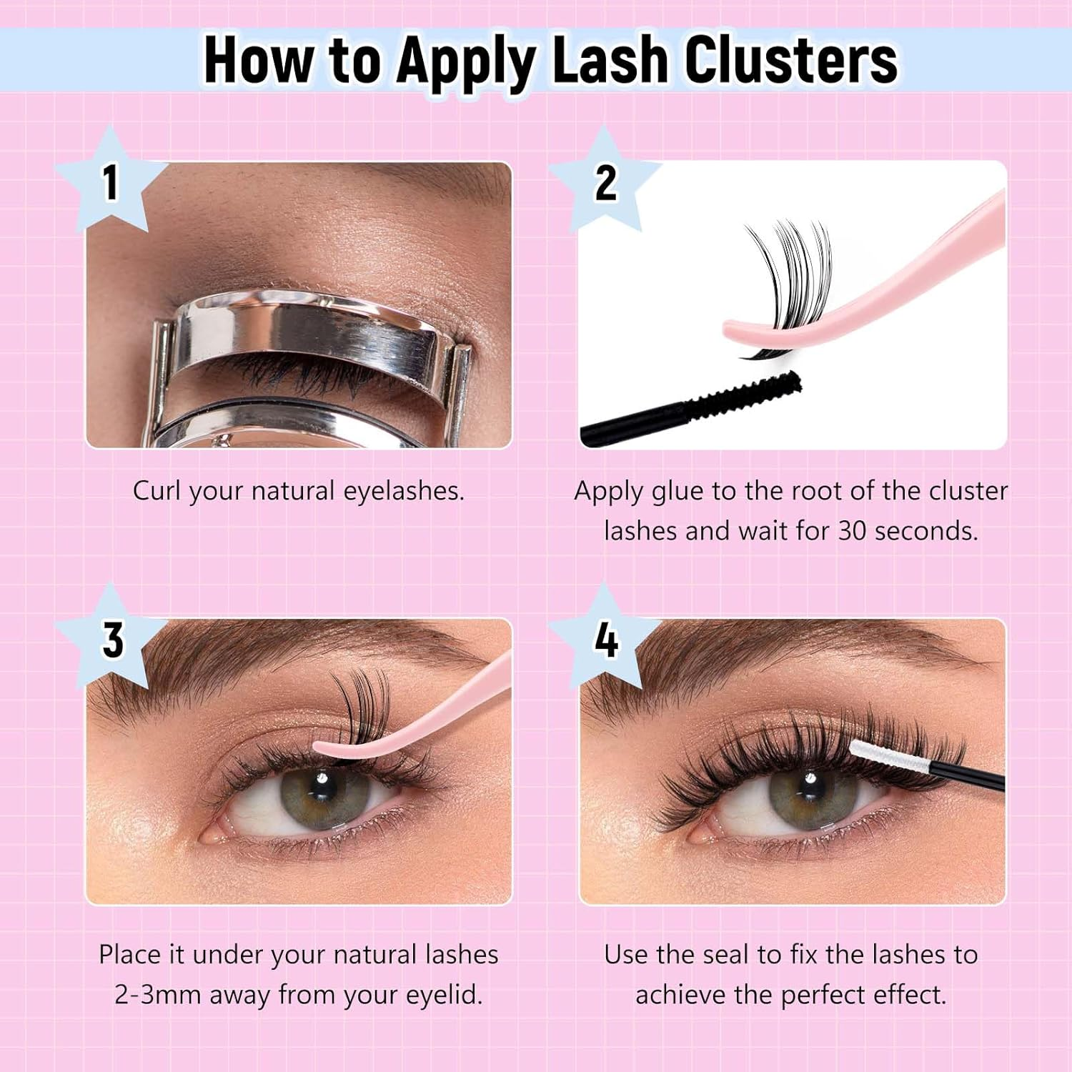 Eyelash Clusters 30D+40D+50D+60D+80D+100D Individual Lash Extensions D Curl Wispy Eyelash Clusters 10-18Mm Natural Fluffy Cluster Lash DIY Eyelashes Extension for Beginners