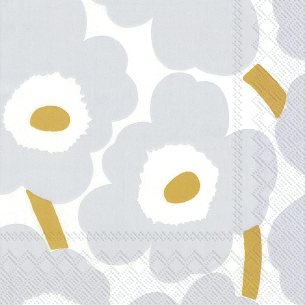 Ideal Home Range Unikko Printed Marimekko 20 Paper Napkins, White/Silver image number 1