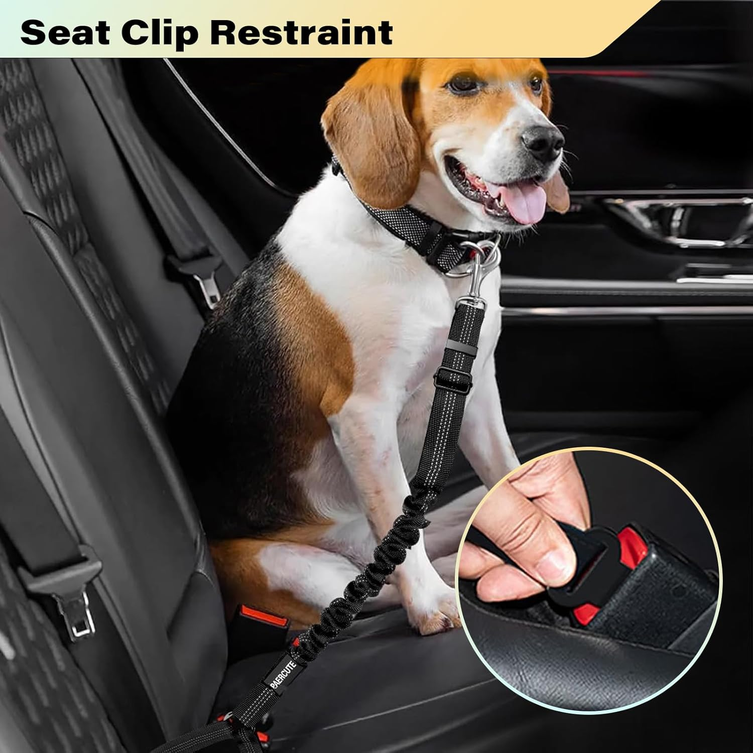 Vehicle Harnesses, 2 In1 Dog Belts for Cars, 2 Pack Pet Harnesses Headrest Restraint Clip Adjustable Dog Car Harness Belt with Anti-Shock Elastic Bungee Buffer for All Vehicles (Black) image number 2