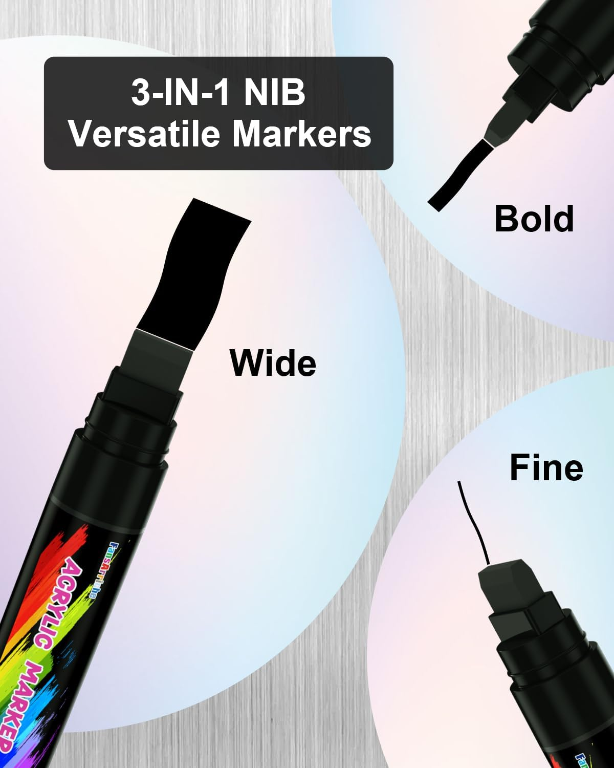 Fansarriche Acrylic Paint Markers, 15Mm Jumbo Felt Tip, Black and White Colored Waterproof and Permanent Paint Pens for Tagging, Signs, Calligraphy, and Outdoor Paintings - 24 Colors image number 4