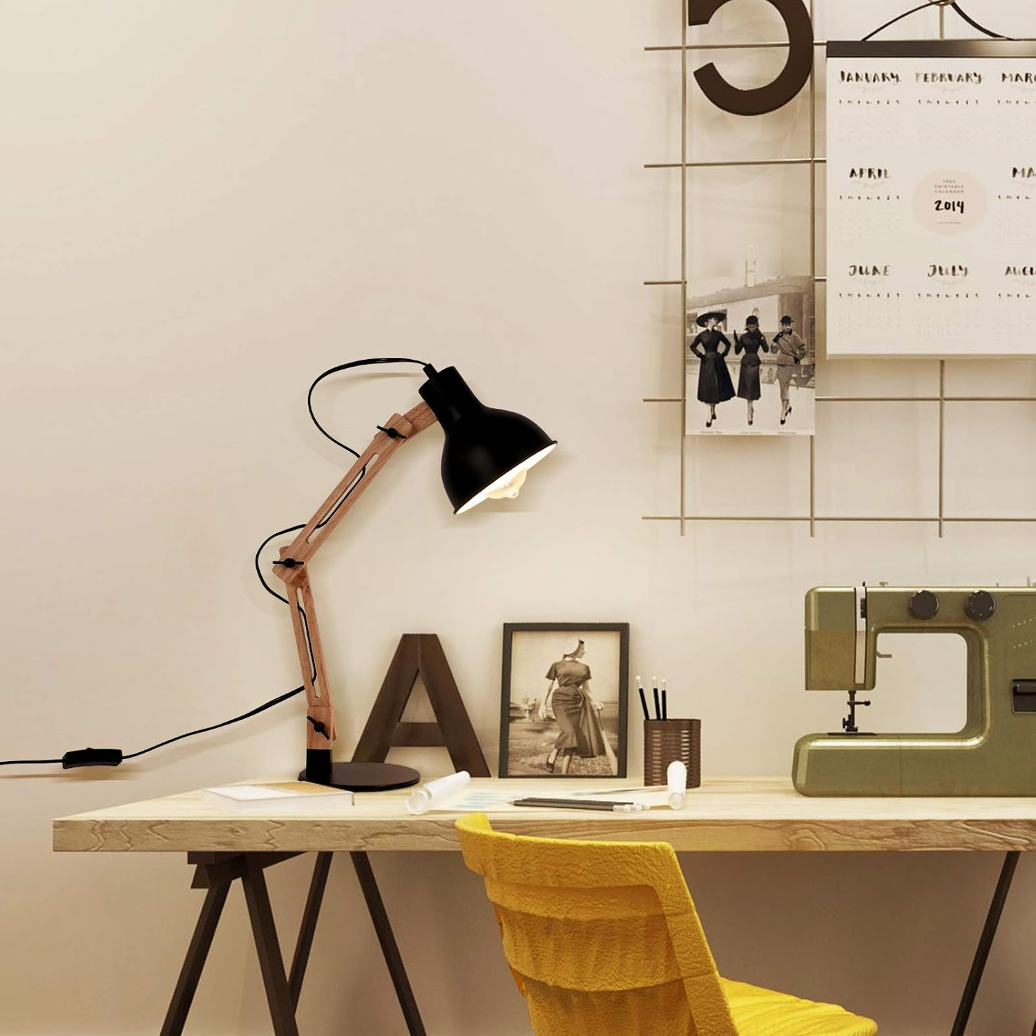 FIRVRE Desk Lamp Flexibly Adjustable Architect Wooden Desk Lamp Swing Arm Goose Necktable Table Lamp Portable Reading Light for Bedroom Study Home Office image number 3