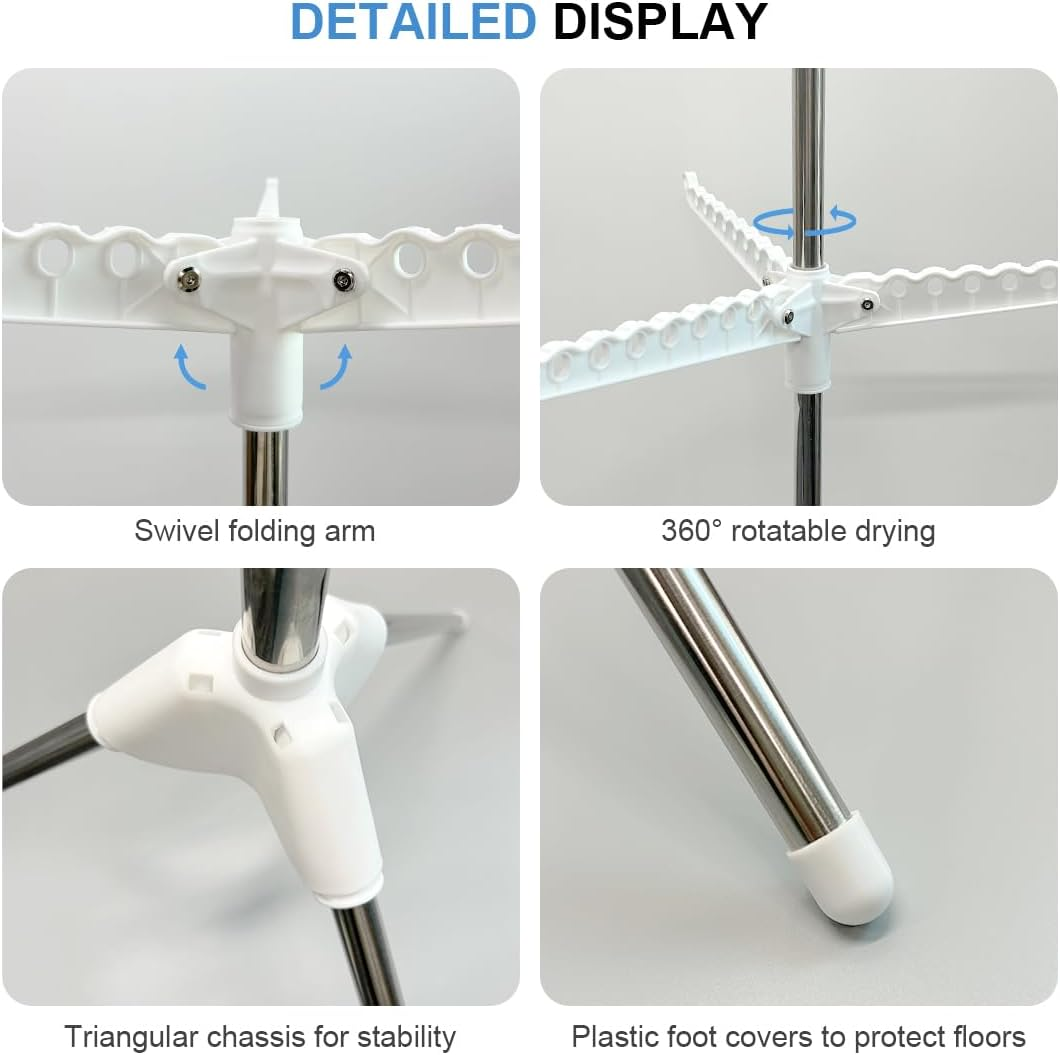 Folding Clothes Drying Rack, 65.7 Inch 2 Tier Laundry Drying Rack with Rotating Clothes Rail for 54 Pieces of Clothes image number 5