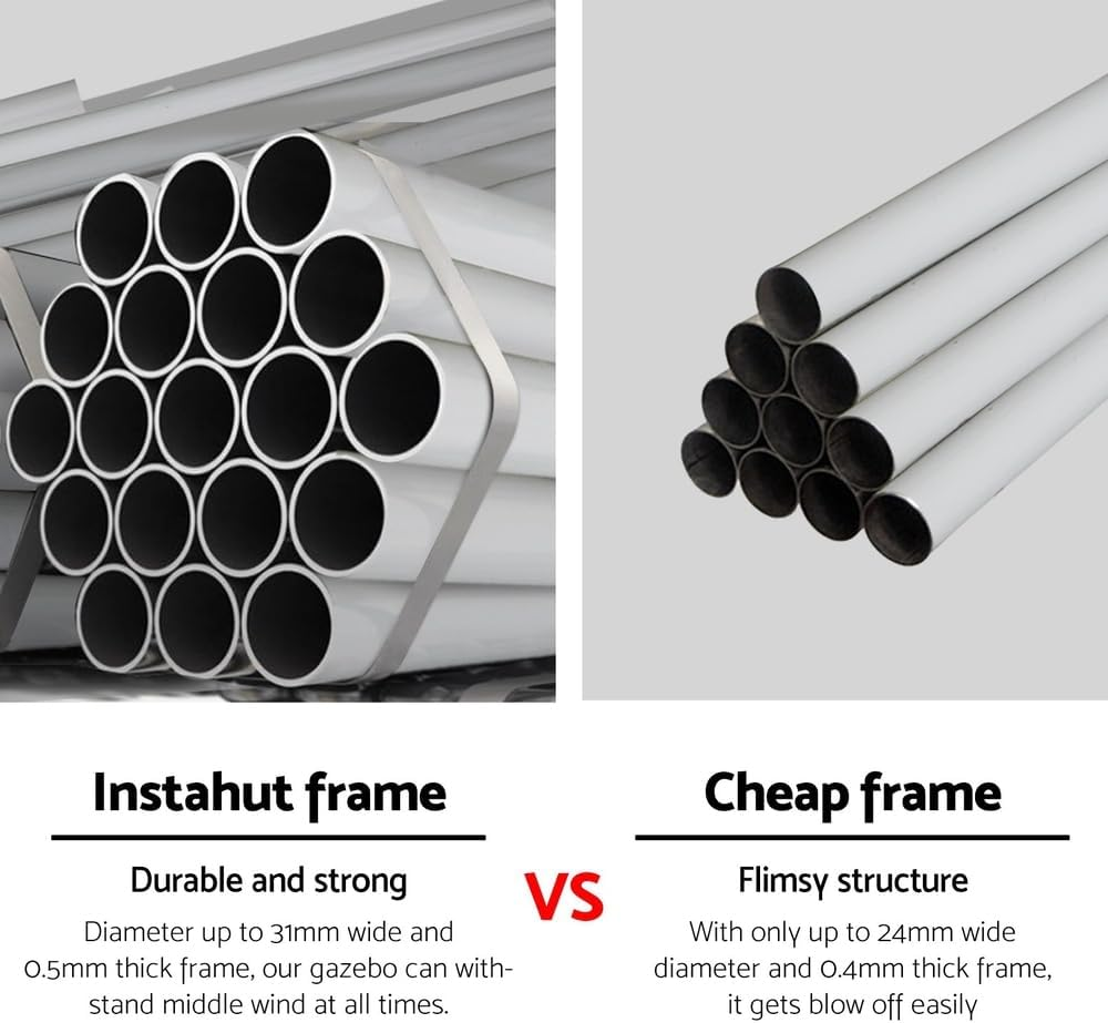 Instahut Gazebo 3X9, Camping Tent Marquee Folding White Gazebos Shade Garden Outdoor Wedding Party Canopy Patio, with Carry Bag and 8 Ropes Water Resistant and UV Coating image number 5