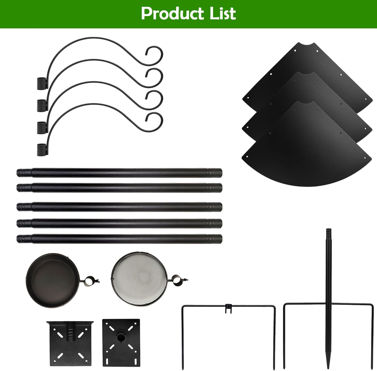 92" Squirrel Resistant Feeder Pole & Birdhouse Pole - Heavy Duty Bird Feeding Station with Metal Baffle, Hooks & Water Dish