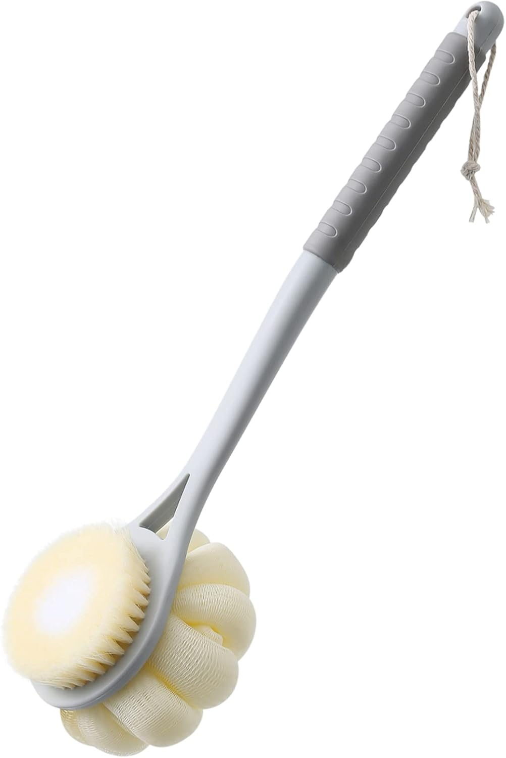 Shower Body Brush,Soft Bristles and Beautiful Pumpkin Loofah 14&rdquo; Long Handle Back Scrubber Bath Mesh Sponge for Skin Exfoliating Bath,Massage Bristles Suitable for Wet or Dry,Men and Women (Grey)