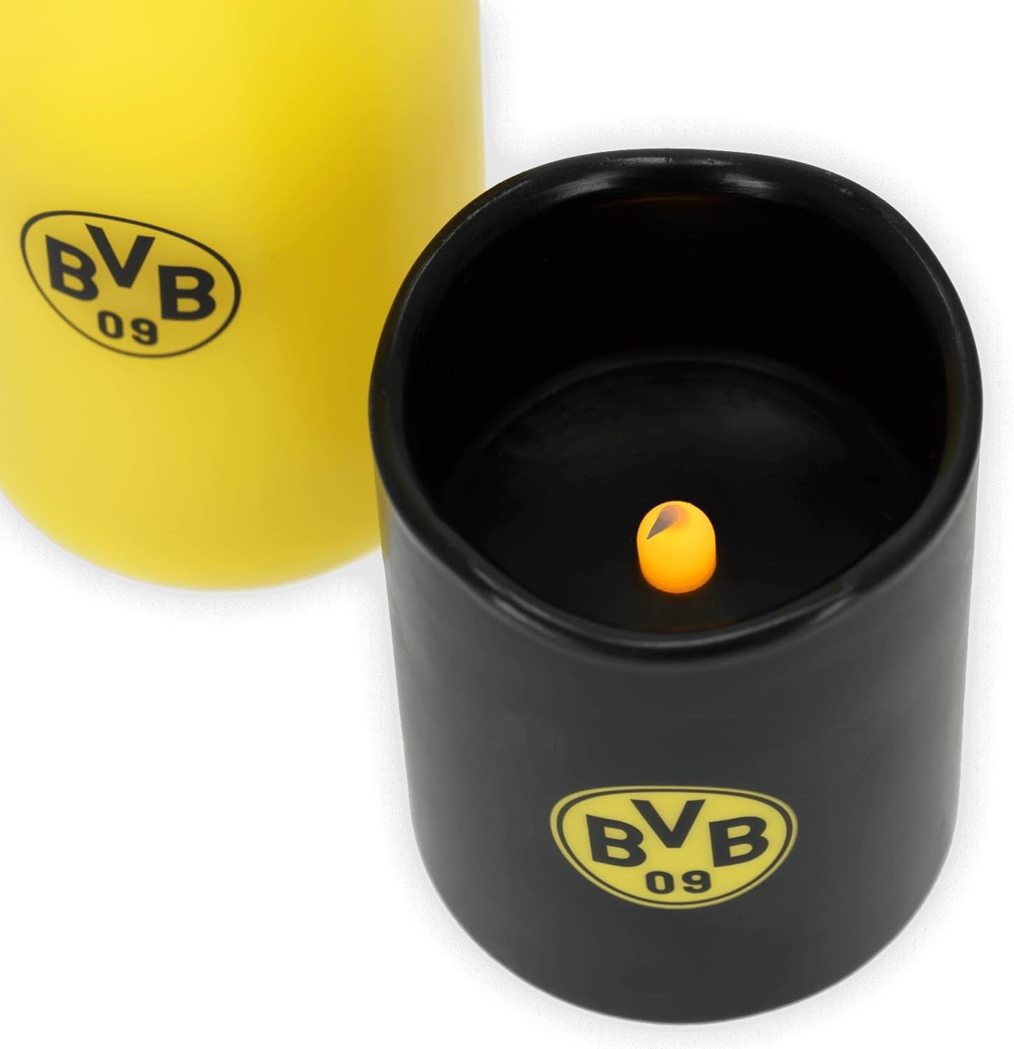 BVB LED Real Wax Candles, Set of 2, 15 Cm and 10 Cm, Black/Yellow with BVB Logo, Battery Operated image number 1