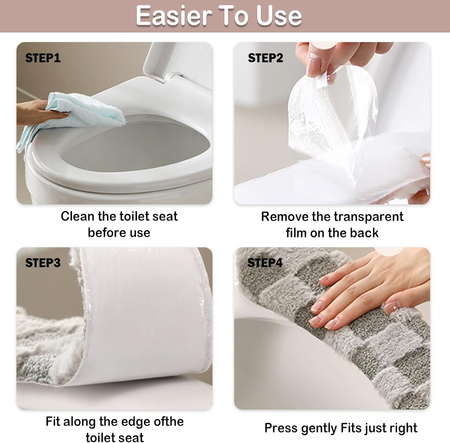 Thick and Warm Plush Toilet Seat Cover &ndash; Washable, Reusable Cushion with TPR Adhesive & Checkered Pattern for Comfort & Insulation (Pink) image number 4