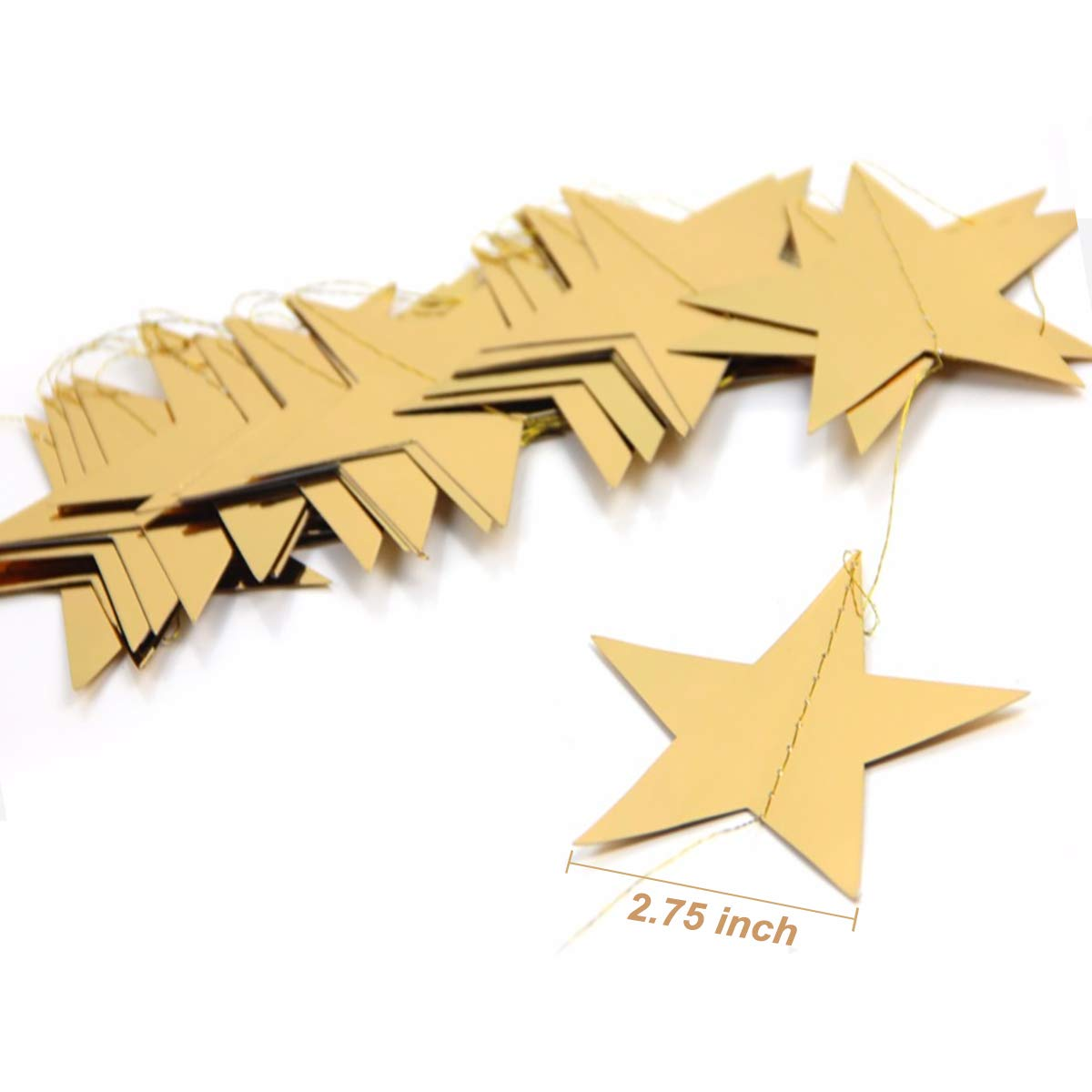 Gold Star Garland Banner Decorations - 156 Feet Bright Paper Hanging Decorations, Glitter Star Bunting for Wedding, Birthday, Holiday, Christmas Party - Gold image number 4