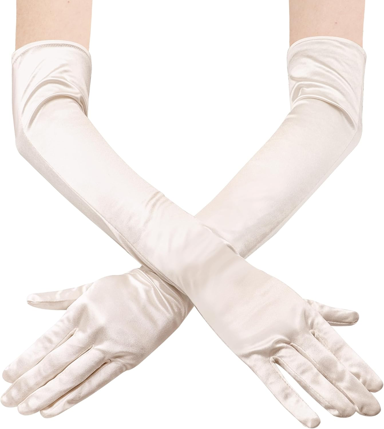 JUNART Long Satin Gloves,Elegant Elbow Length Gloves for Opera Party, Wedding, Evening Dresses,Carnival Costume, Dance