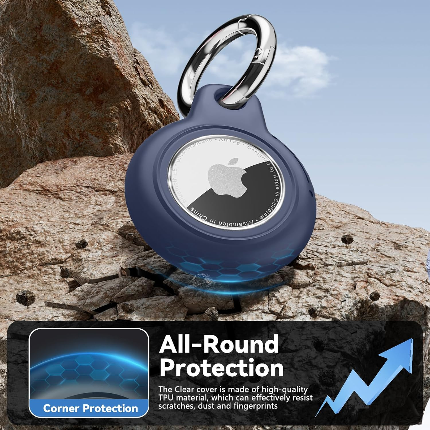 Inesore IPX8 Waterproof for Airtag Holder, Compatible with Apple Air Tags Keychain (With Lock),Anti-Scratch and Shock Case for Dog,Car Key,Luggage(Black-Navy Blue-Blackish Green-Red) - A1-Black-4 image number 6