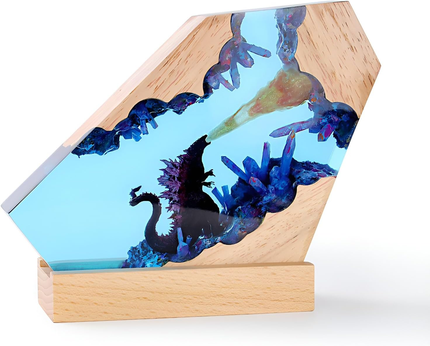 Syfunlv Godzilla Epoxy Resin Night Light, Godzilla Cube Decoration, USB Sleep Lights, Monster Bedside Lamp, Adjustable Lighting, 7.5 Cm, for Room, Indoor, Home, Bedroom (Style 1)