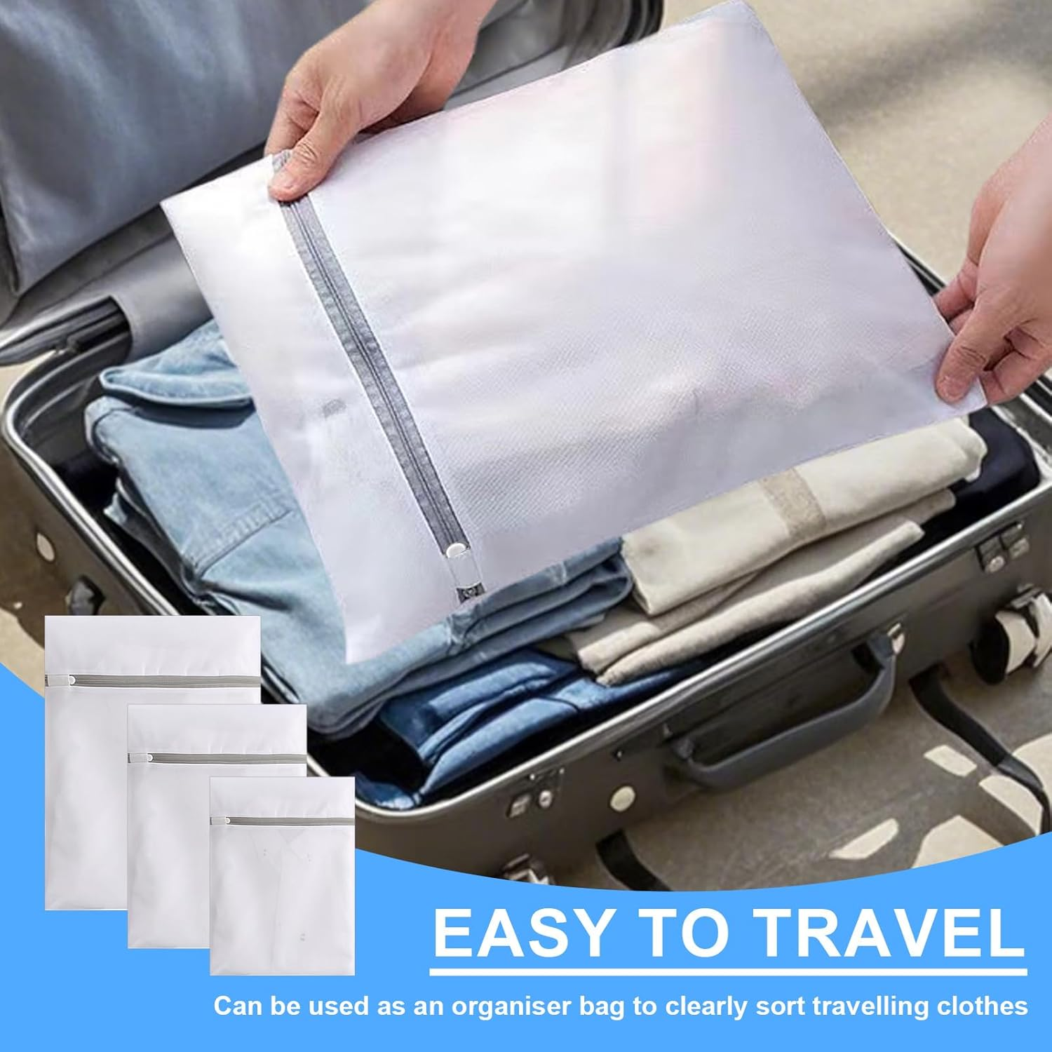 Travel Essentials - Premium Mesh Laundry Bags with Sturdy Zipper for Delicates, Durable Washing Machine Bags, 2 Large, 2 Medium, 2 Small - Protect Bras, Lingerie & Delicate Fabrics(6 Pack) image number 5