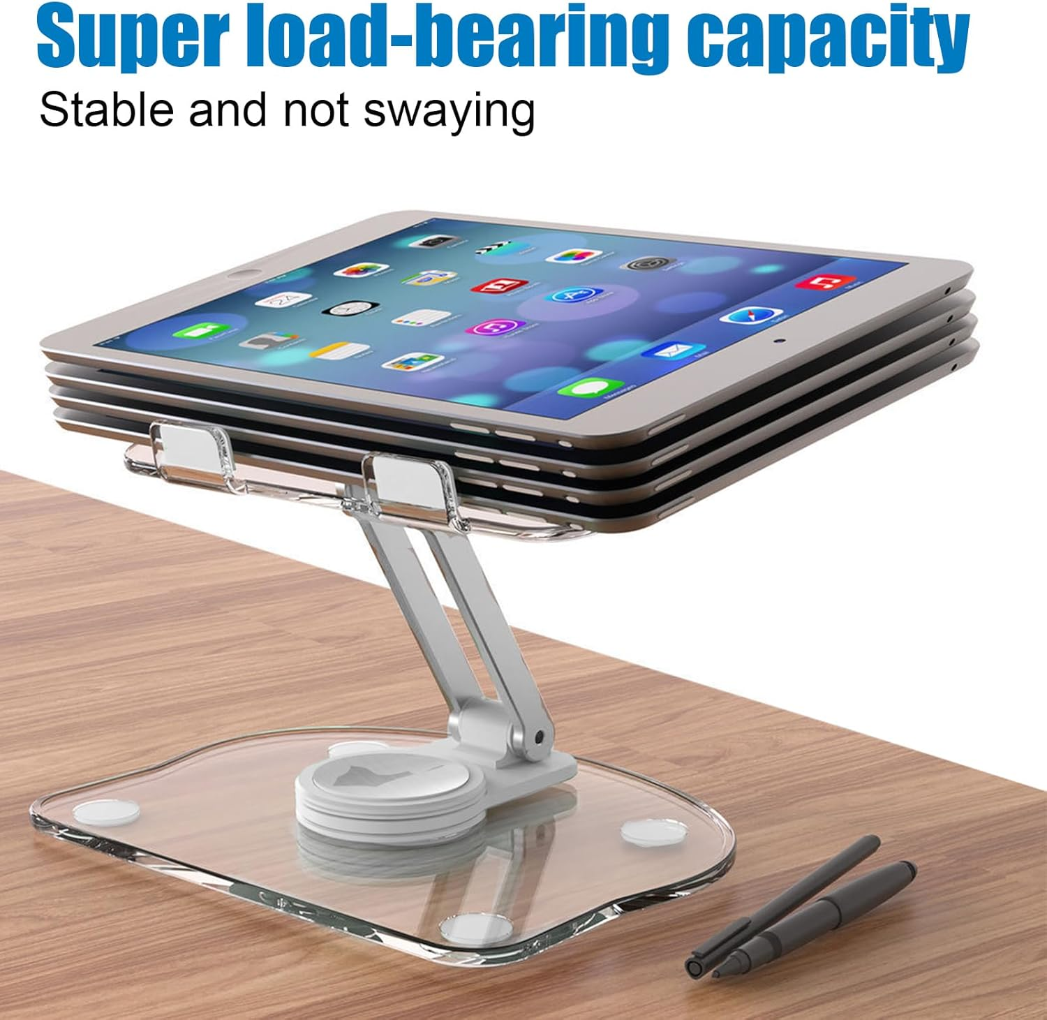 360&deg; Adjustable Portable Laptop Stand, Aluminum Acrylic Tablet Stand for Desk, Compatible with All 4.7-13" Devices, with Enhanced Stable Base (White)