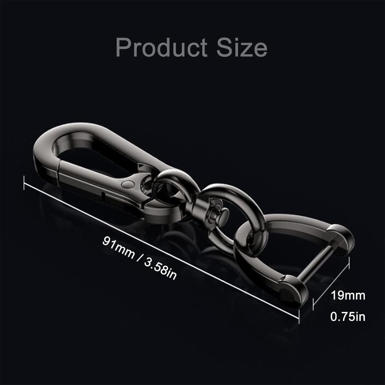 Metal Keychain Car Fob Key Chain Holder Clip 2 Pcs with Detachable Valet Key Ring & Anti-Lost D-Ring for Men and Women - Bright Black