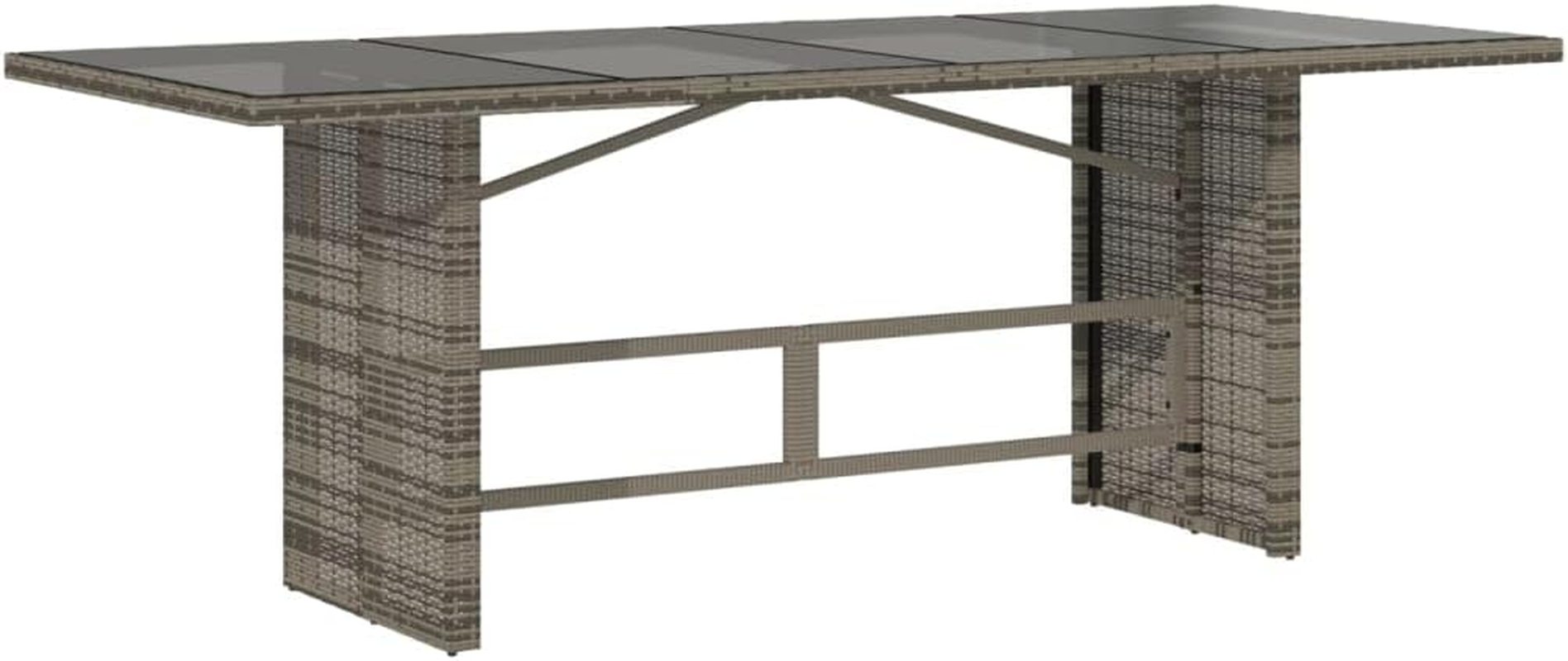 Vidaxl Rectangular Grey Poly Rattan Garden Table - Tempered Glass Top, Powder-Coated Steel Frame, UV-, Outdoor Patio Dining - 190X80X74Cm