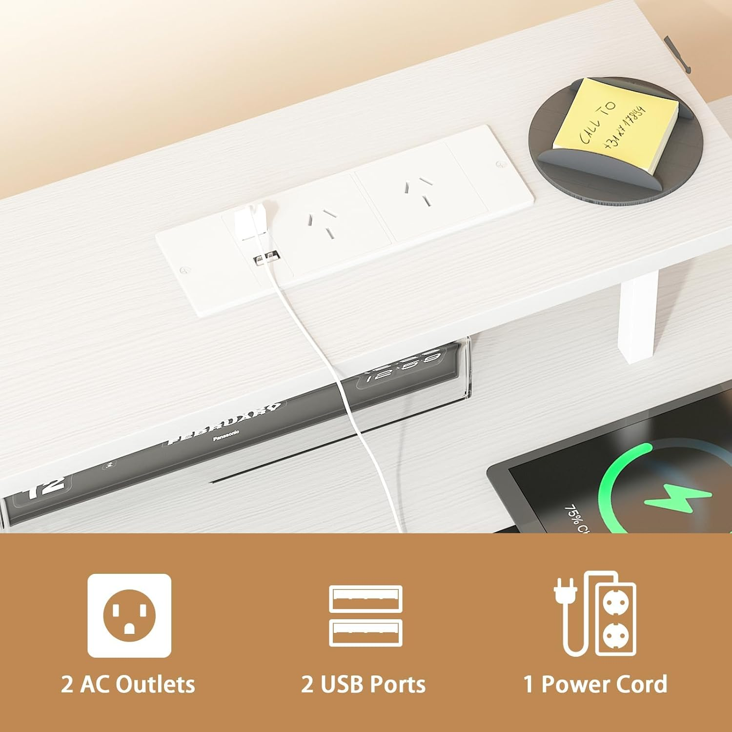 Advwin White Computer Desk with 4 Drawers, 120Cm Gaming Desk with LED Lights & Power Outlets, Study Table with Monitor Stand and Shelf, Home Office Table for Bedroom Workstation image number 5