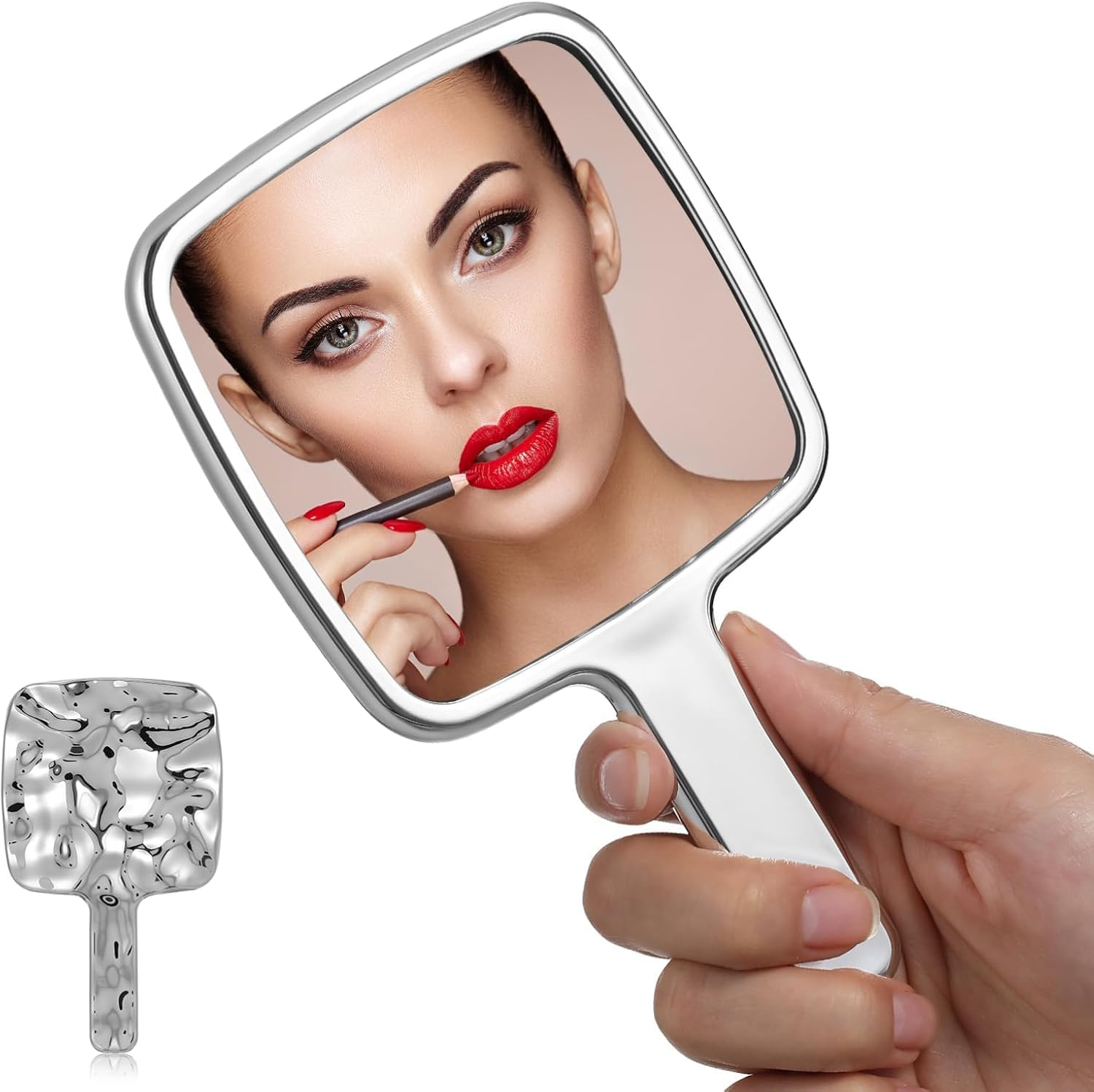 2Pcs Water Ripples Hand Mirror for Makeup,Water Ripples Hand Mirror with Handle,Square Water Ripples Hand Mirror with Handle,Silver Water Ripples Makeup Mirror Square Water Ripples Mirror with Handle image number 2