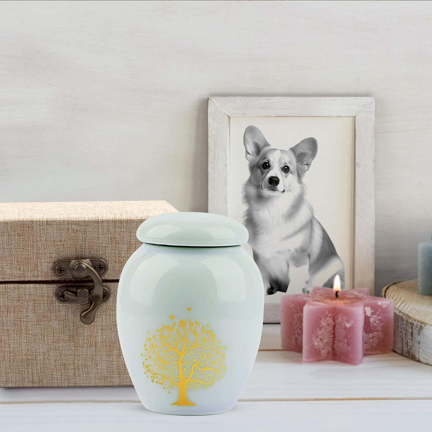 Pet Cremation Urns, Mini Urn with Engraved Tree of Life Pattern, Mini Keepsake Urn for Pet Ashes, Urns for Cat Ashes, Dogs and Small Pets (Light Blue) image number 2