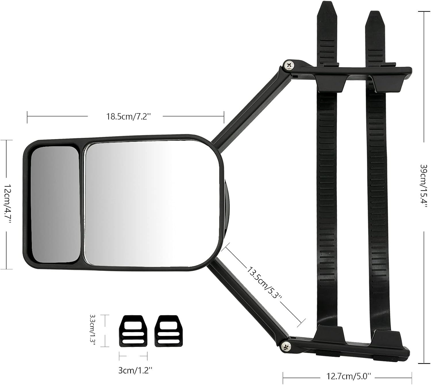 XUKEY Clip-On Towing Mirror, Fits Most Cars,Trucks,Caravans and SUV, Rotates 90 Degrees for Vertical and Horizontal Use image number 5