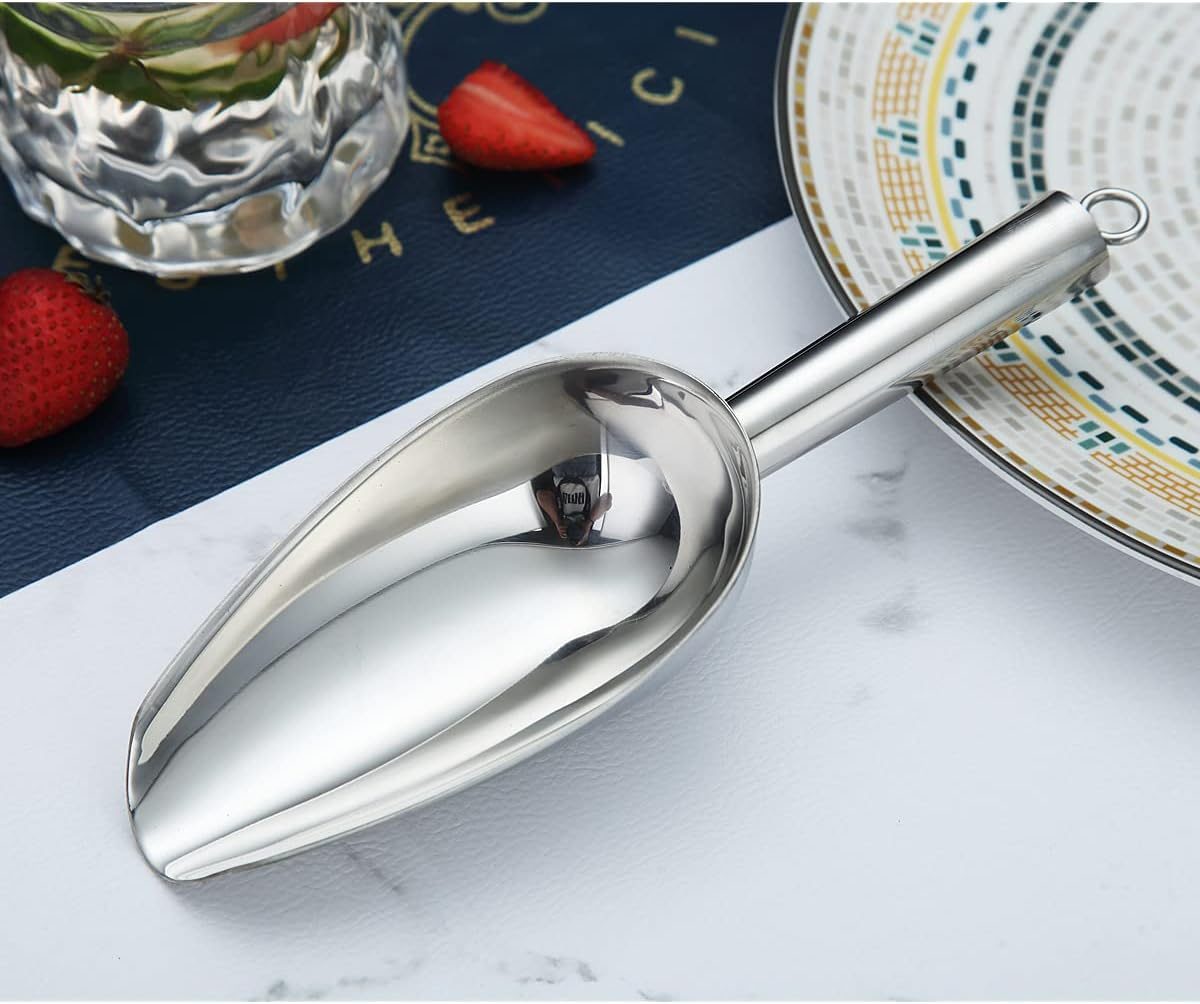 Berglander Stainless Steel Ice Scoop 6 OZ, Metal Ice Scooper for Ice Maker, Multipurpose for Candy Kitchen Bar Party Wedding Pet Animal Dog Food Scoop Beach Shovel (Silver) image number 2