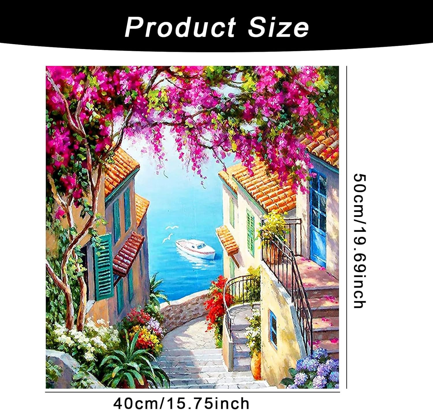 Adult Digital Oil Painting 19.69X15.75 Inches DIY Nature Painting Set Graffiti Set Digital Paint Canvas Digital Oil Painting for Home Decoration for Beginners (Seaside Town) image number 1