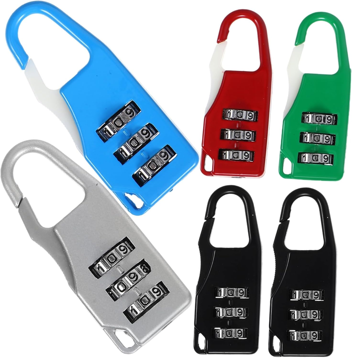 FIXOSHEE 6Pcs Luggage Padlocks with 3-Digit Combination Code, Zinc Alloy Travel Locker Locks for Suitcases, Backpacks, Gym Lockers &ndash; Black, Silver, Red, Blue, Green Secure Set image number 1