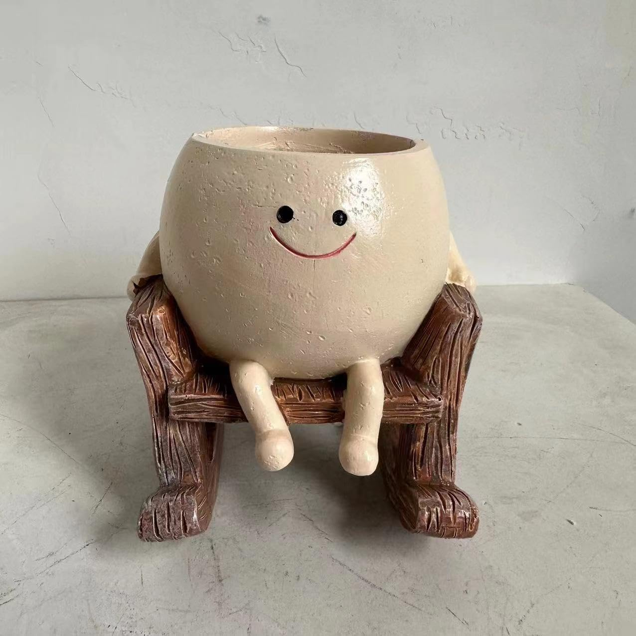 Smily Face Planter Pot Cute Resin Flower Head Planters for Indoor Outdoor Plants Unique Sit Rocking Chair Succulent Pots Gift Ideai for Mother and Appreciation Christmas with Drainage Hole image number 2