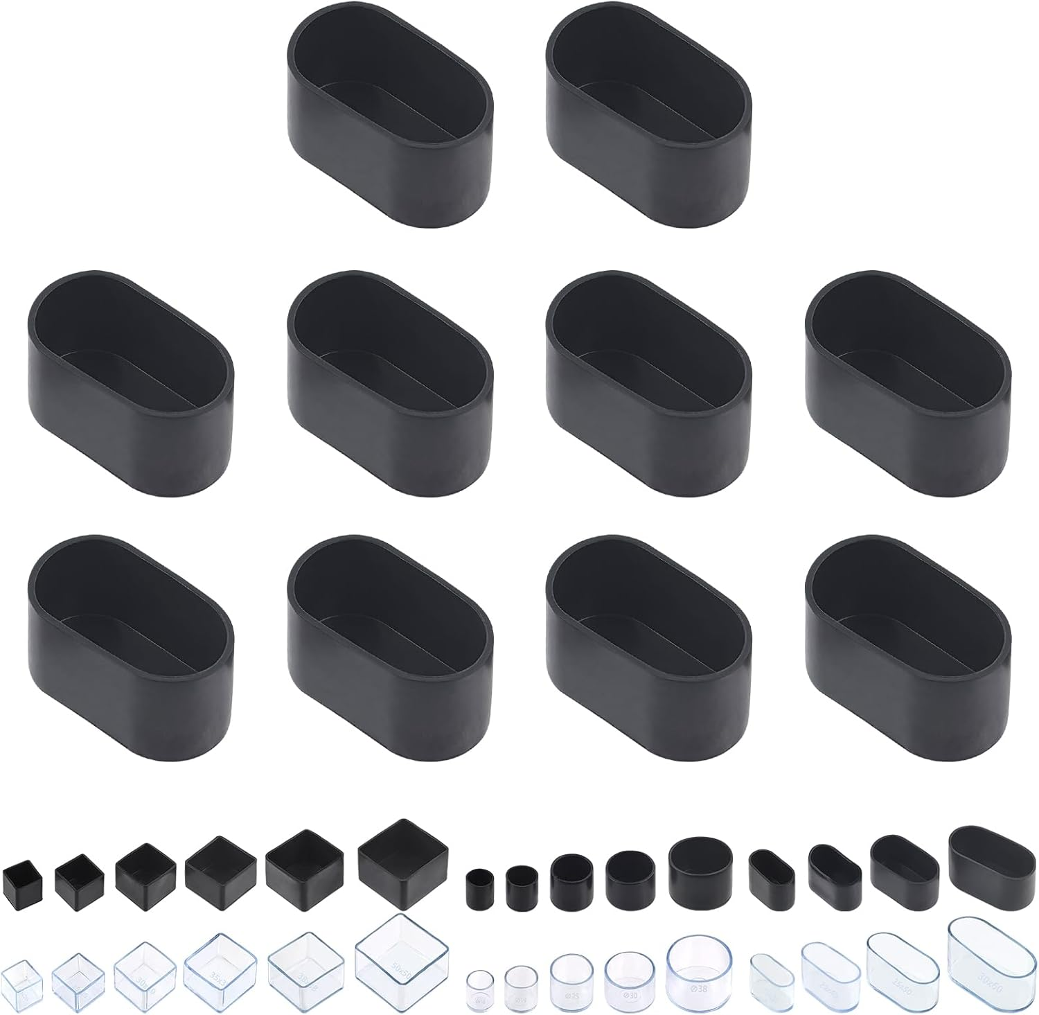 Swpeet 10Pcs 1.2"&times;2.4" Black Oval Chair Leg Caps, Floor Protectors, Table Chair Leg Protection Cover, Furniture Leg Caps，Leg Tips Covers, Feet Pads, Feet for Furniture Table Chair