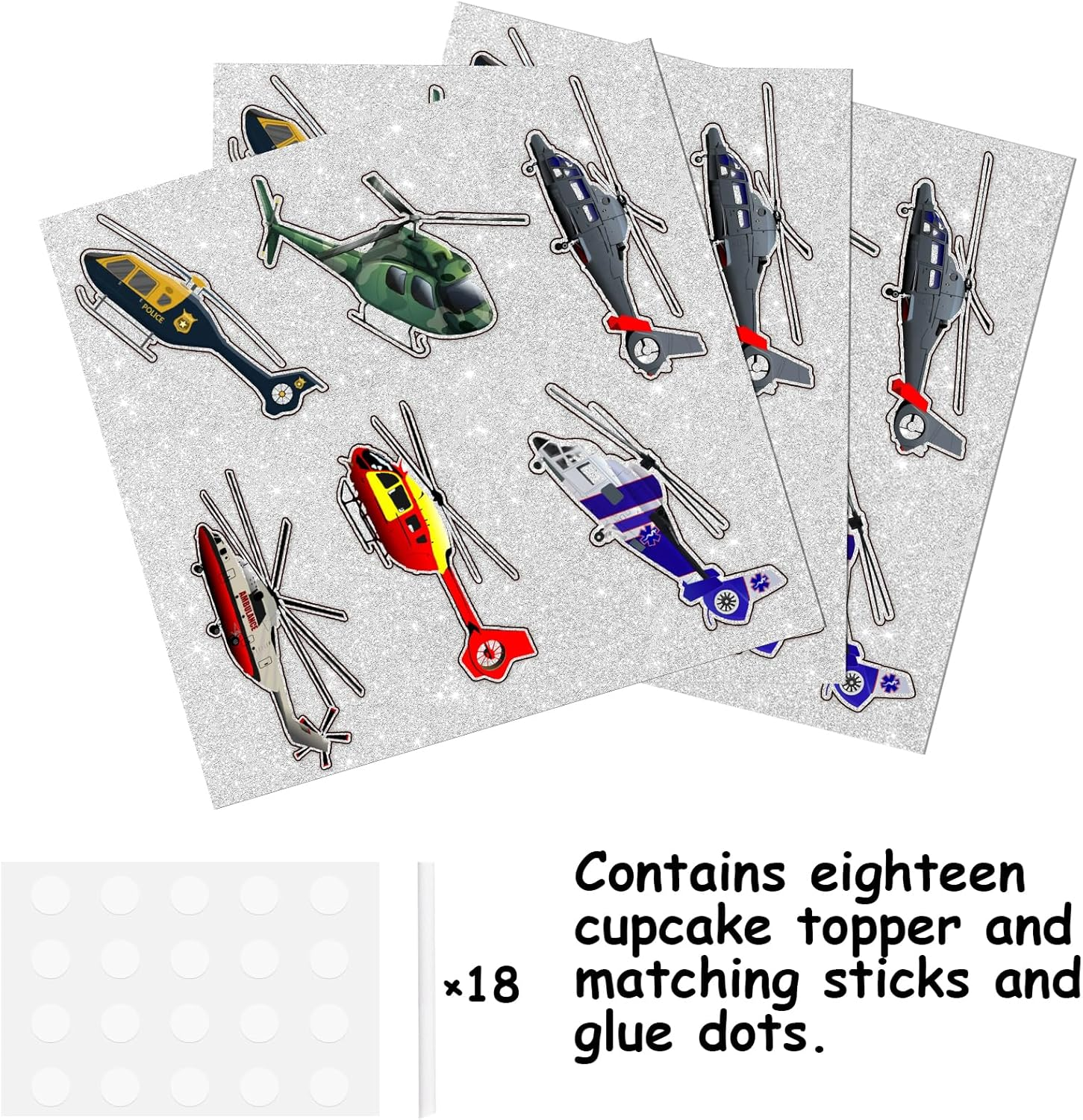 Airplane Dessert Cupcake Topper Cheer to Aviation Fighter Theme Decorations Supplies Baby Shower Children Boys Girls Happy Birthday Party Decor Set 18Pcs Glitter image number 4