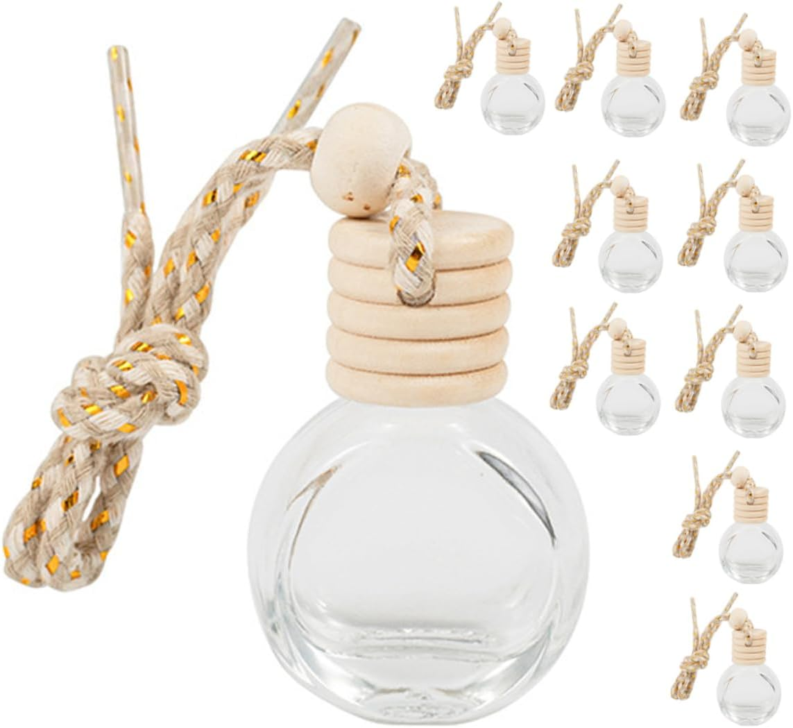 10Pcs Empty Glass Car Perfume Bottles Refillable Essential Oil Diffuser Hanging Rope Mini Air Freshener Pendant for Car Office Room 10Ml image number 6
